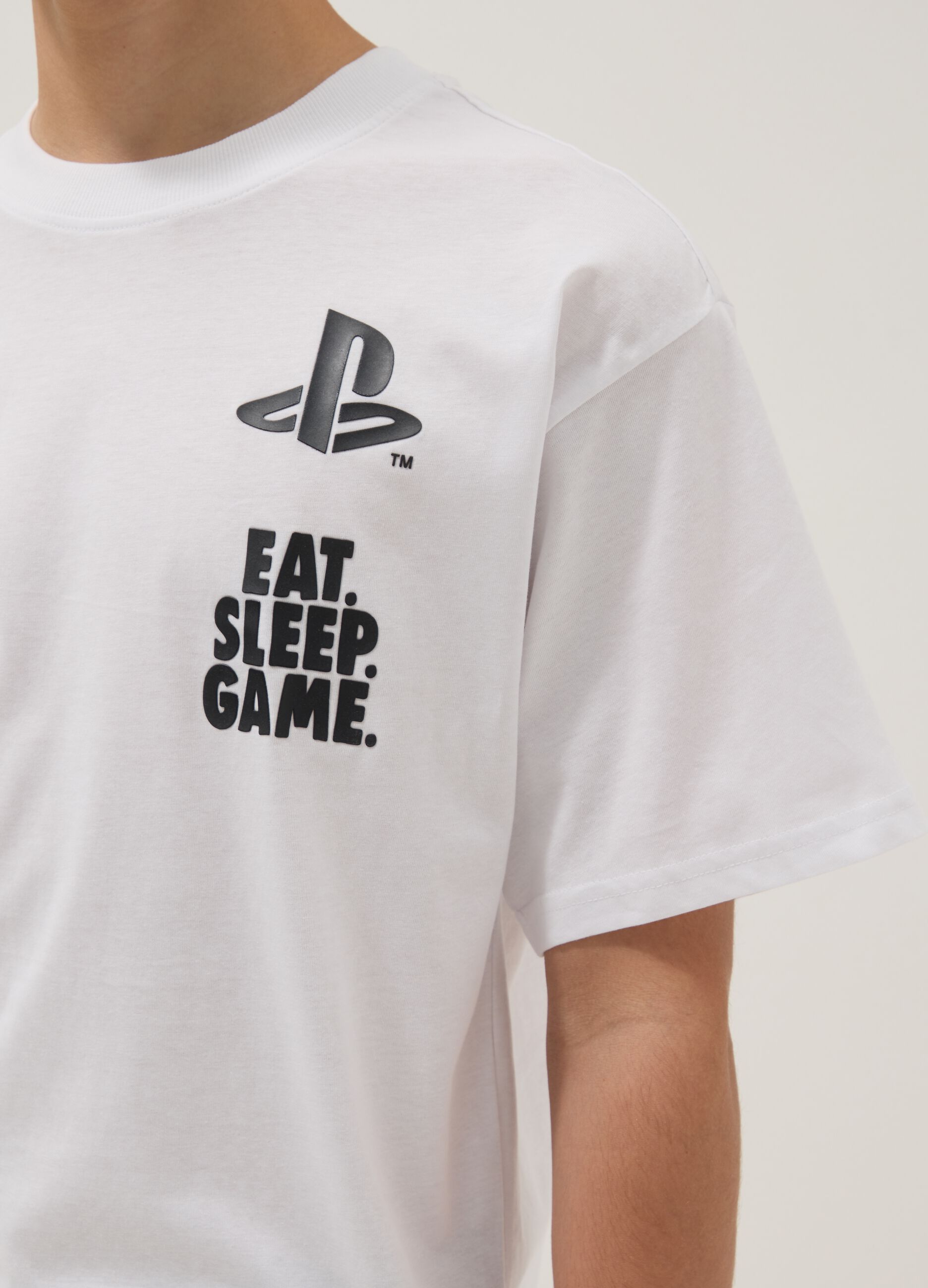 Wei&szlig;es Jungen-T-Shirt mit PlayStation-Logo aus reiner Baumwolle, Relaxed Fit
