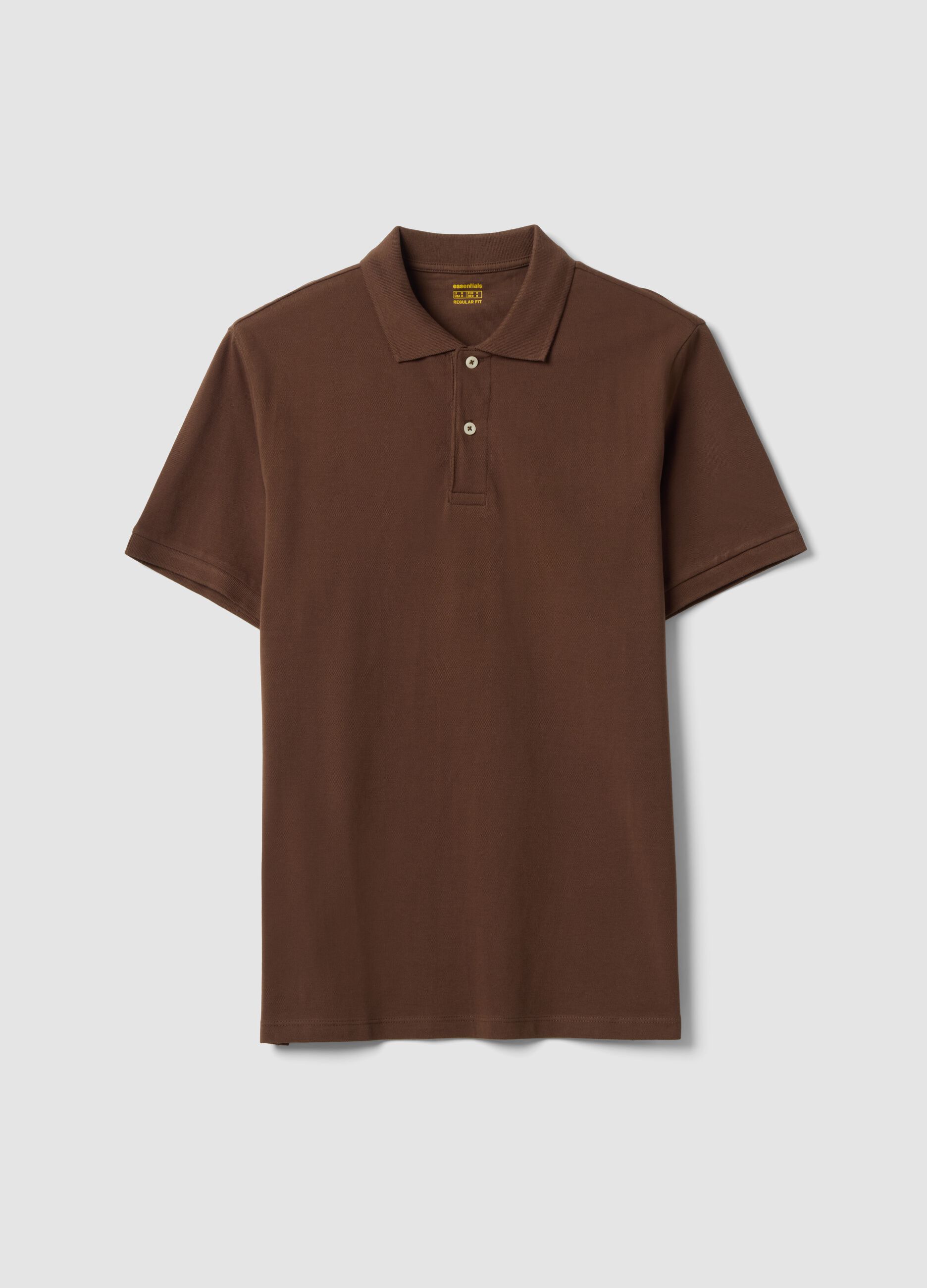 Brown pure cotton piqu&eacute; polo shirt with classic collar, regular fit