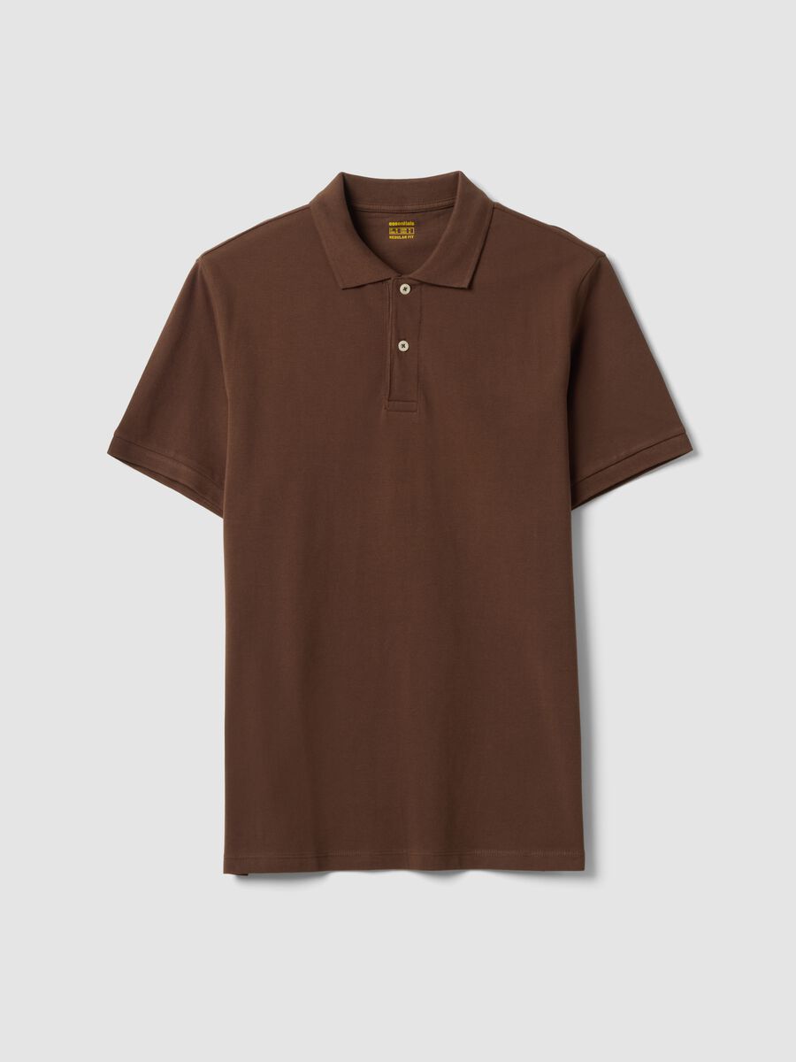 Brown pure cotton piqu&eacute; polo shirt with classic collar, regular fit_0