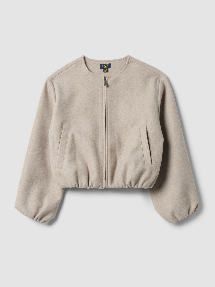 Kurze beige Bomberjacke mit Reissverschluss f&uuml;r M&auml;dchen_3