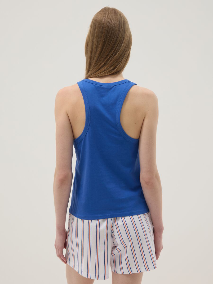 Blue pure cotton pyjama vest top, regular fit, with embroidery_2