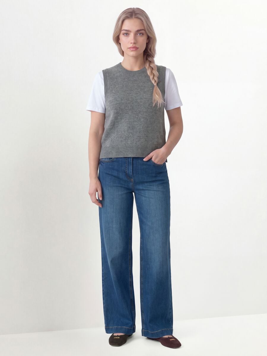 Grey marl wool-blend crew-neck vest_1