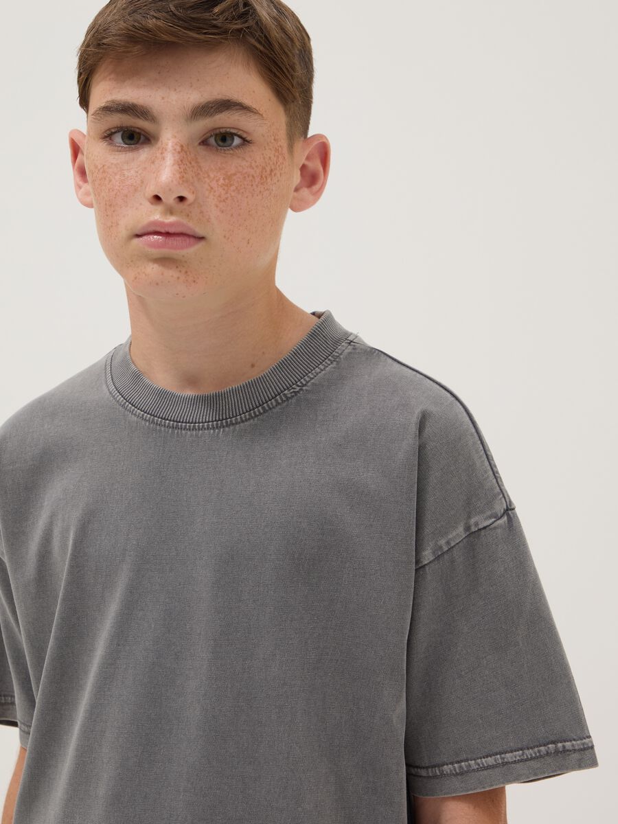 Grey pure cotton short-sleeve boys&rsquo; T-shirt, oversized fit_1