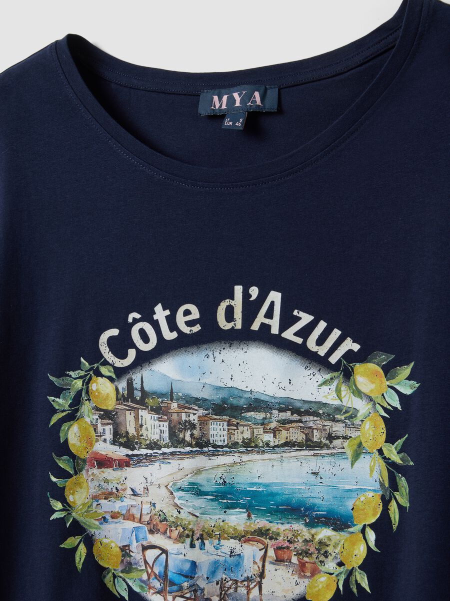 Blaue T-Shirt aus reiner Baumwolle, regul&auml;re Passform mit Druck_5