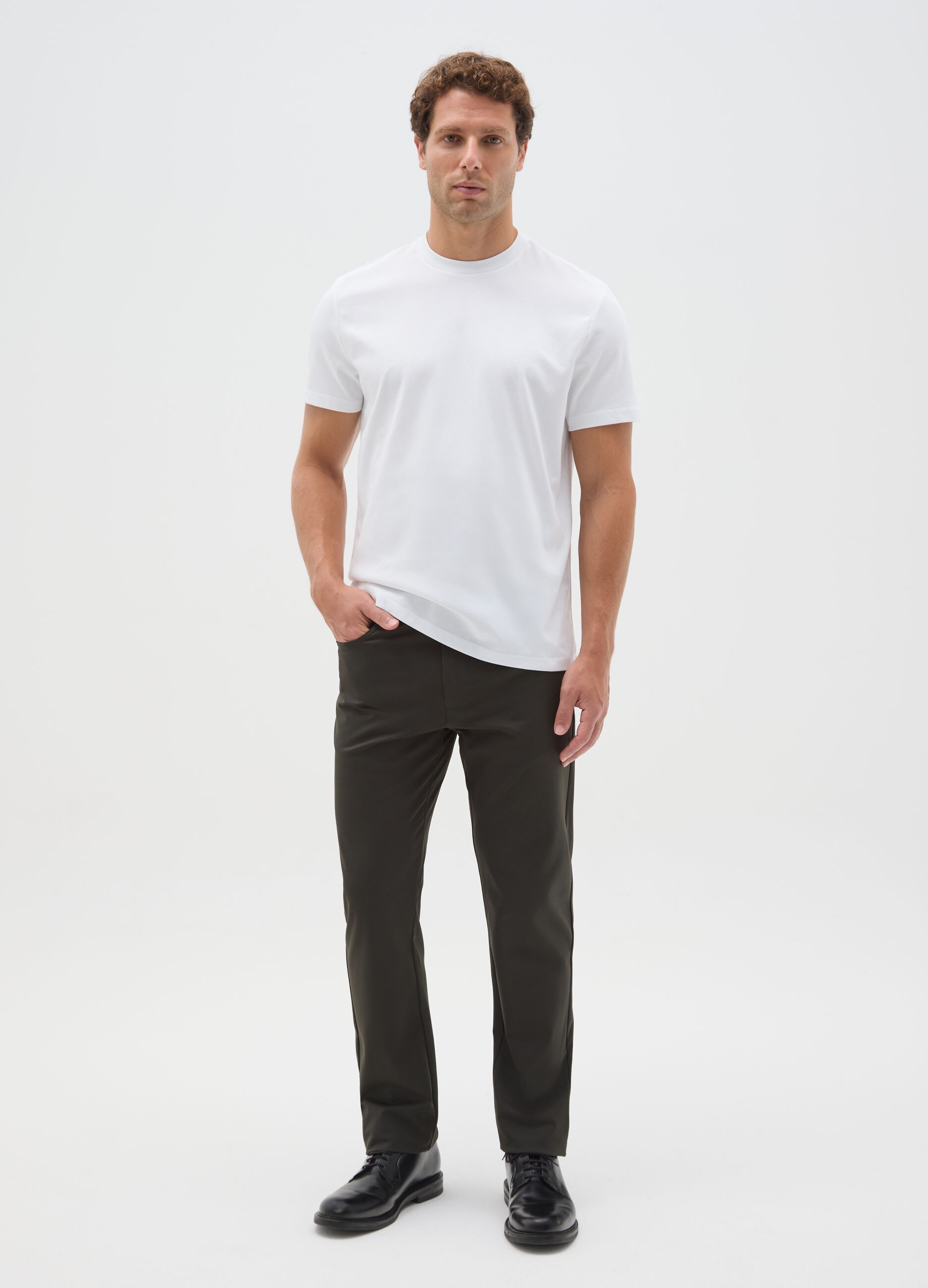 Green Cotton Blend Slim Fit Trousers