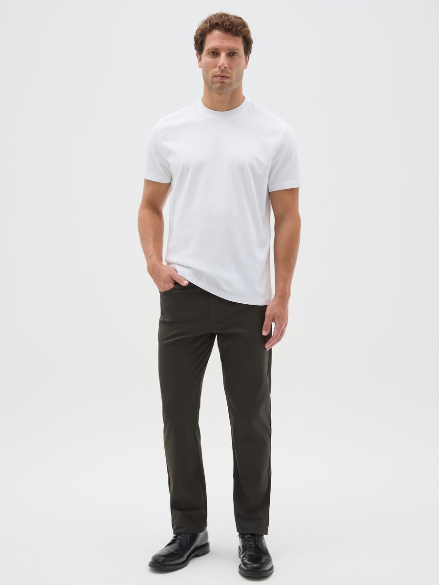 Green Cotton Blend Slim Fit Trousers_0