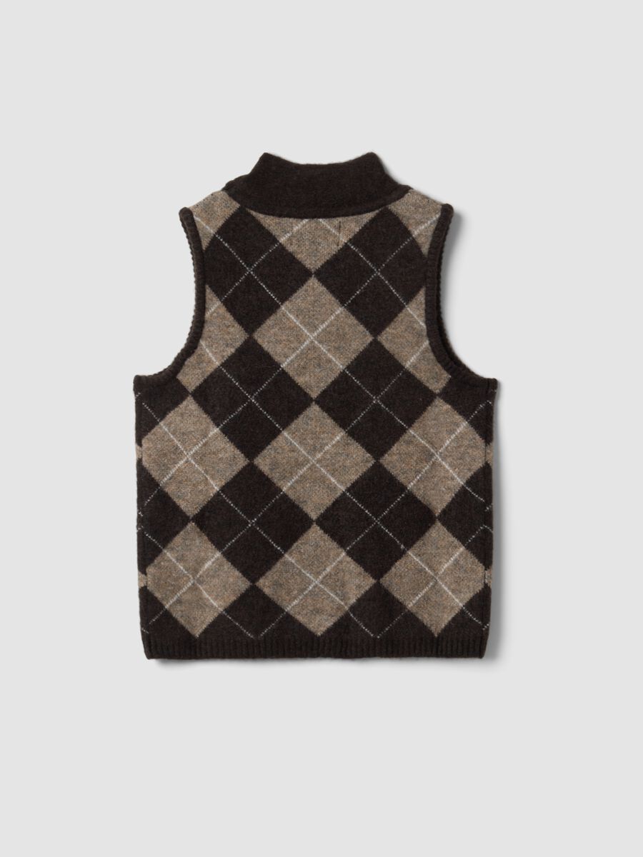Gilet marrone in lana elasticizzata con colletto rialzato_2