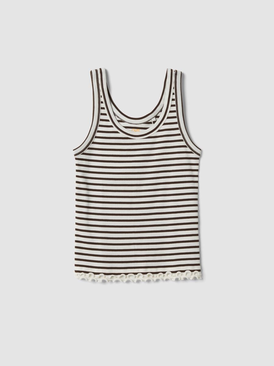 Brown striped pure cotton regular-fit tank top_4