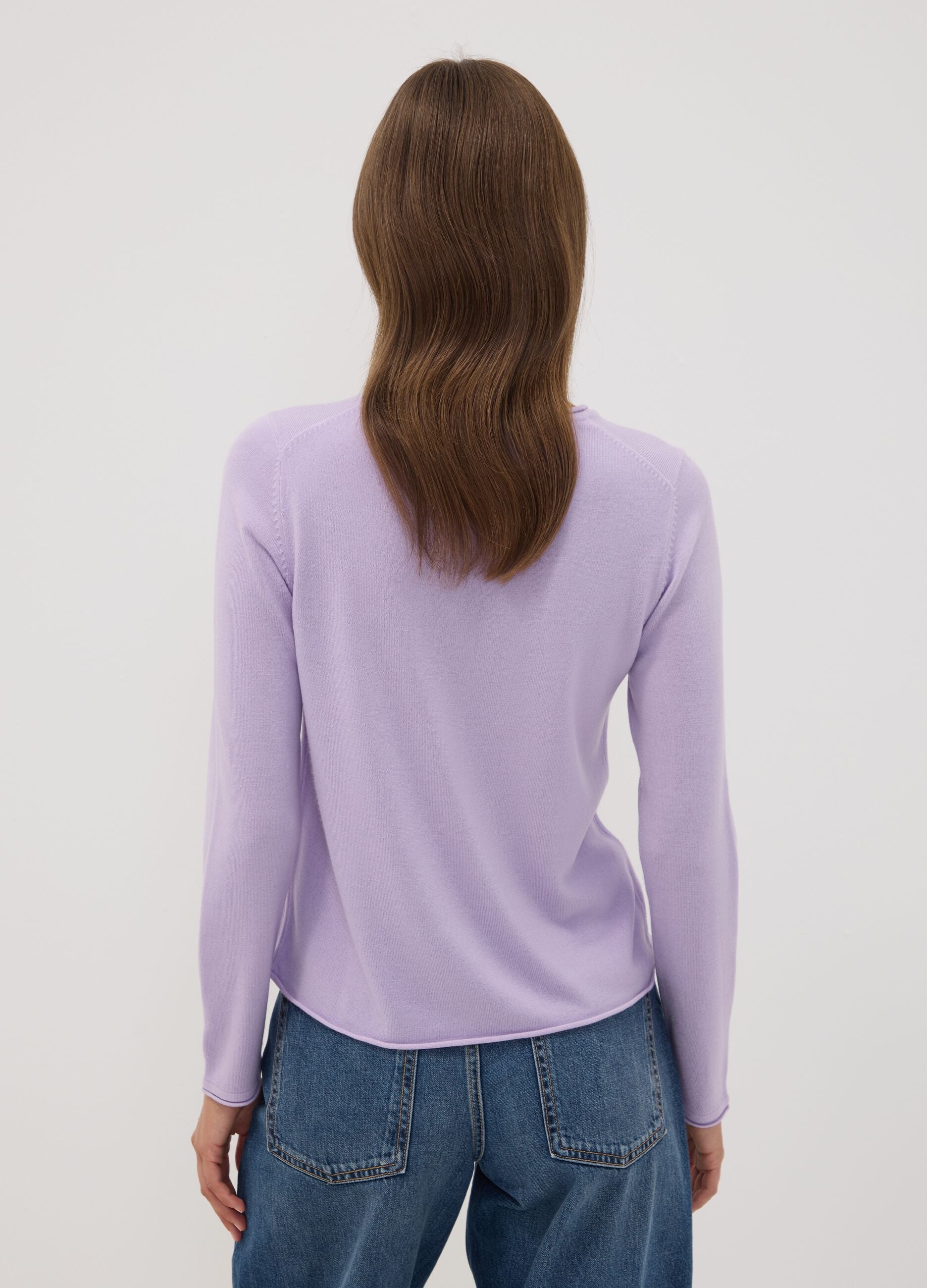 Purple fitted crew-neck long-sleeve top