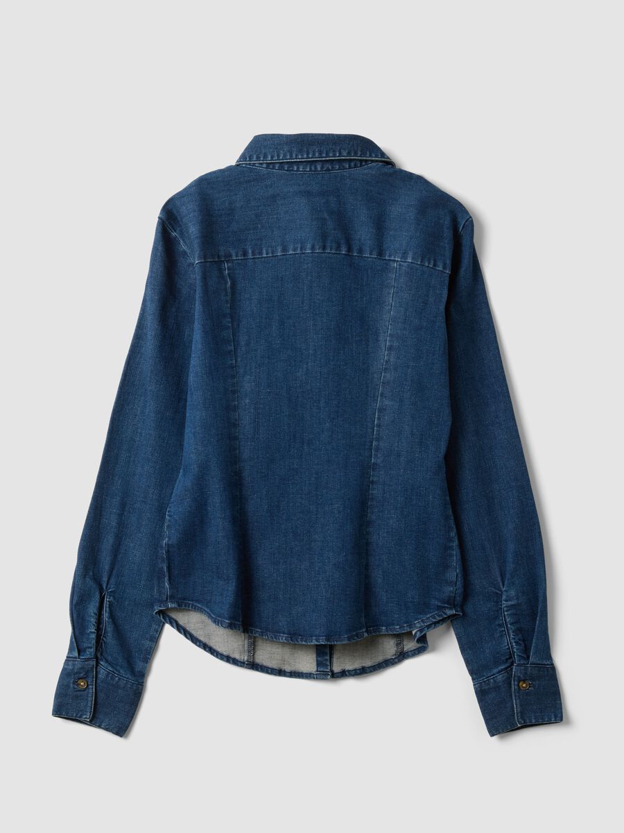 Blue slim-fit stretch cotton denim shirt_5