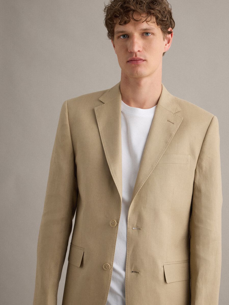Beige Pure Linen Slim Fit Blazer_2