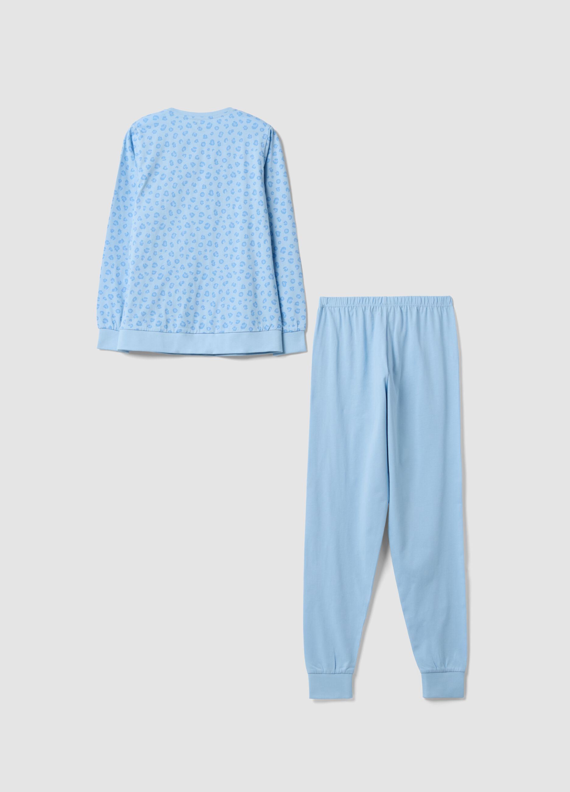 Pigiama azzurro in puro cotone organico con fantasia animalier