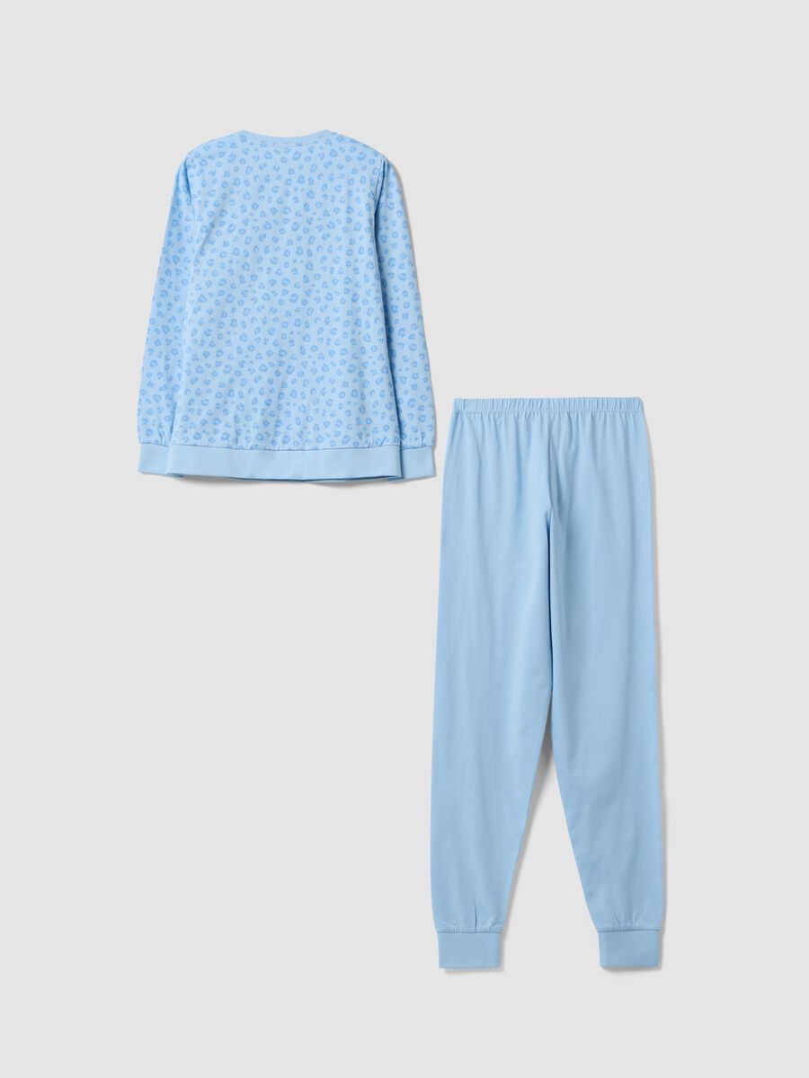 Pigiama azzurro in puro cotone organico con fantasia animalier_1