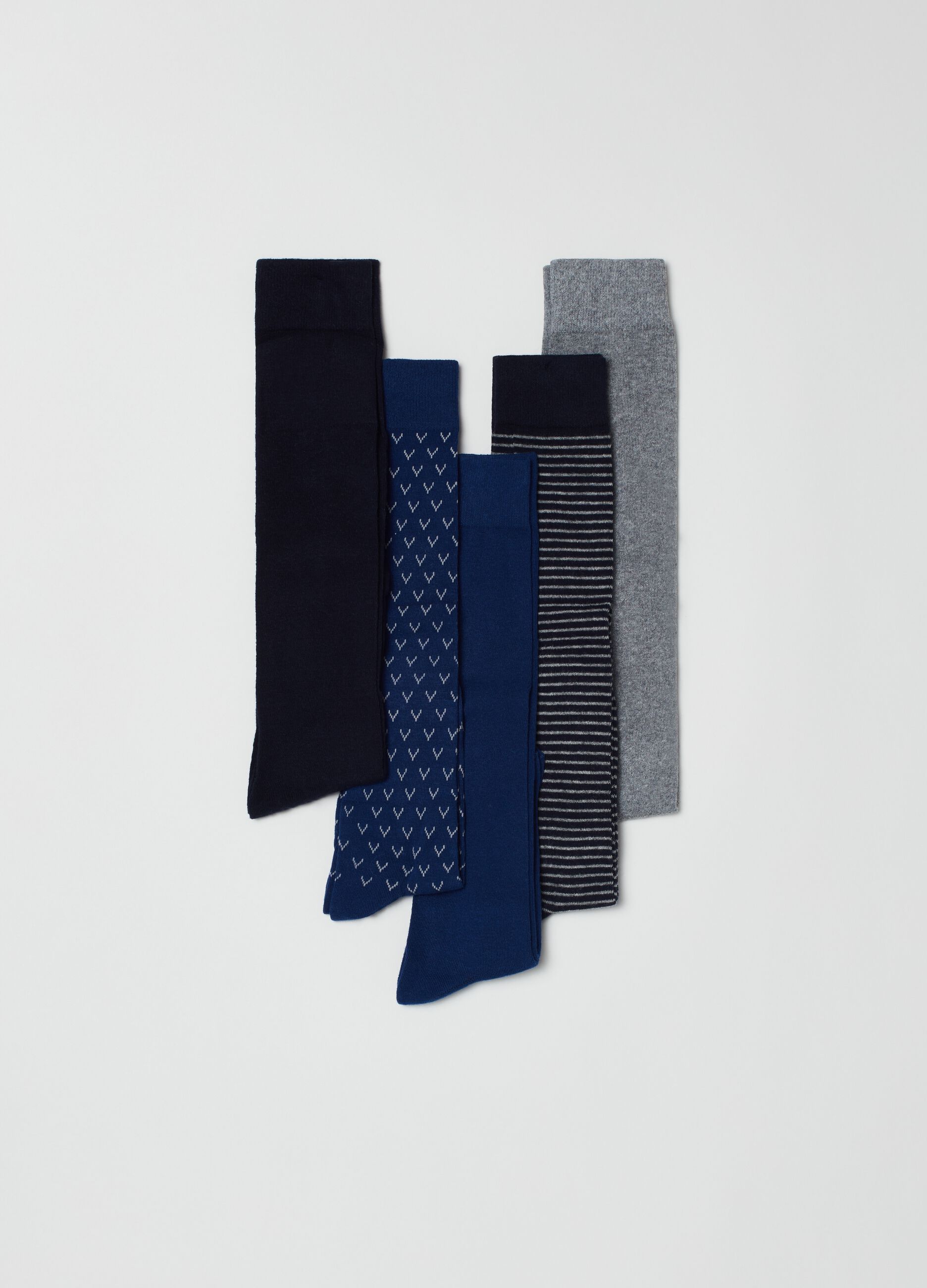 Five-pair pack long socks with assorted patterns