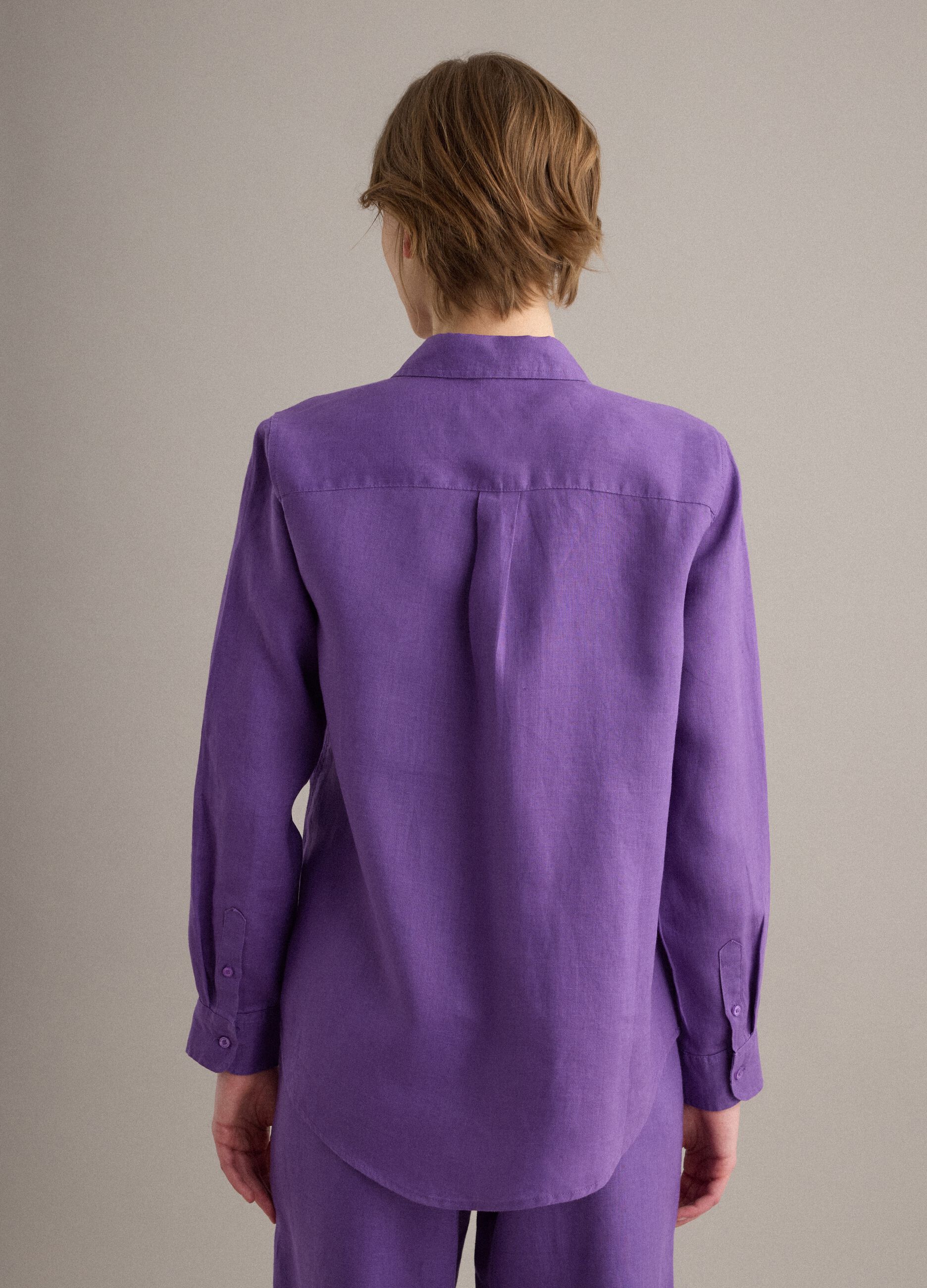 Purple pure linen regular fit shirt