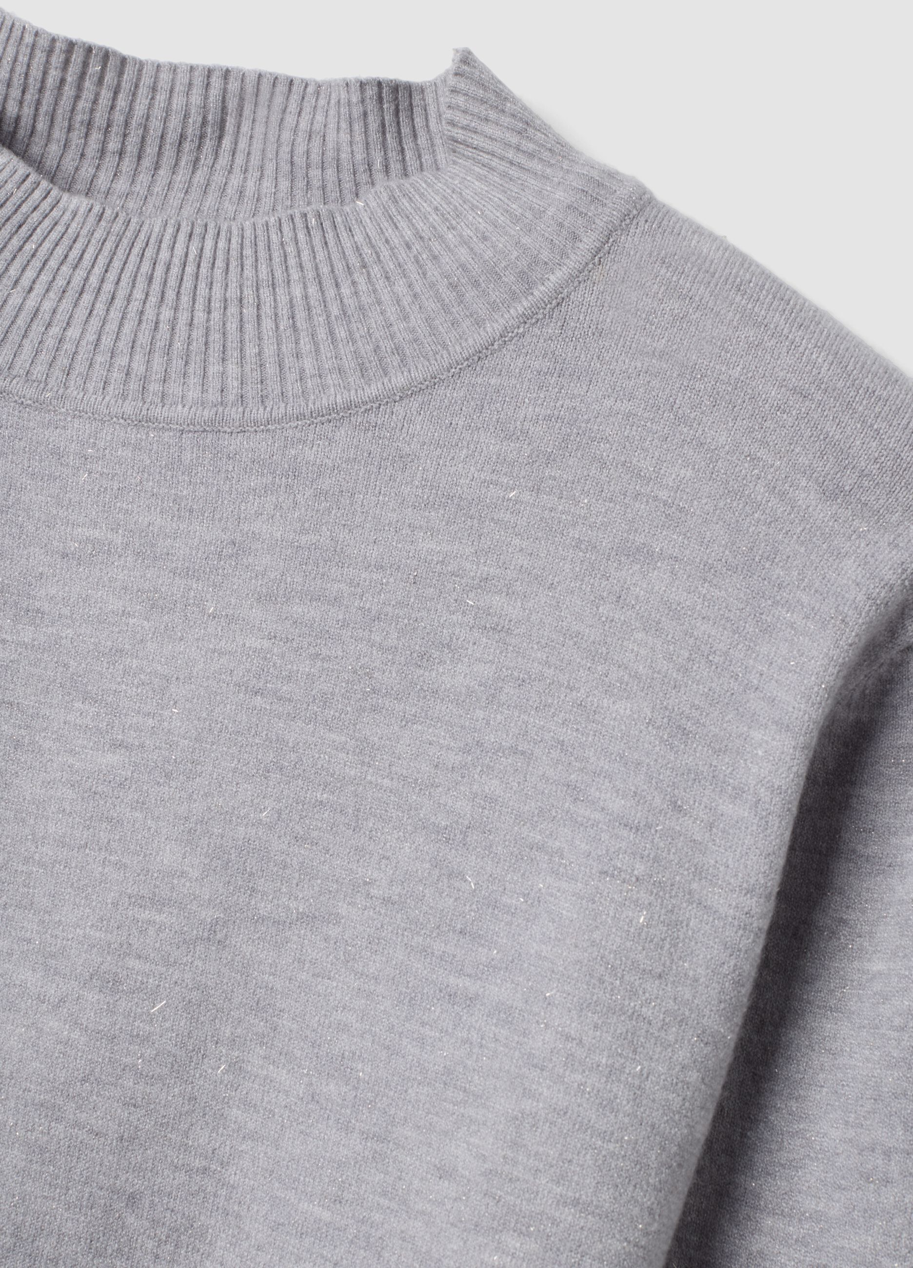 Grey viscose-blend jumper with high neck, regular fit
