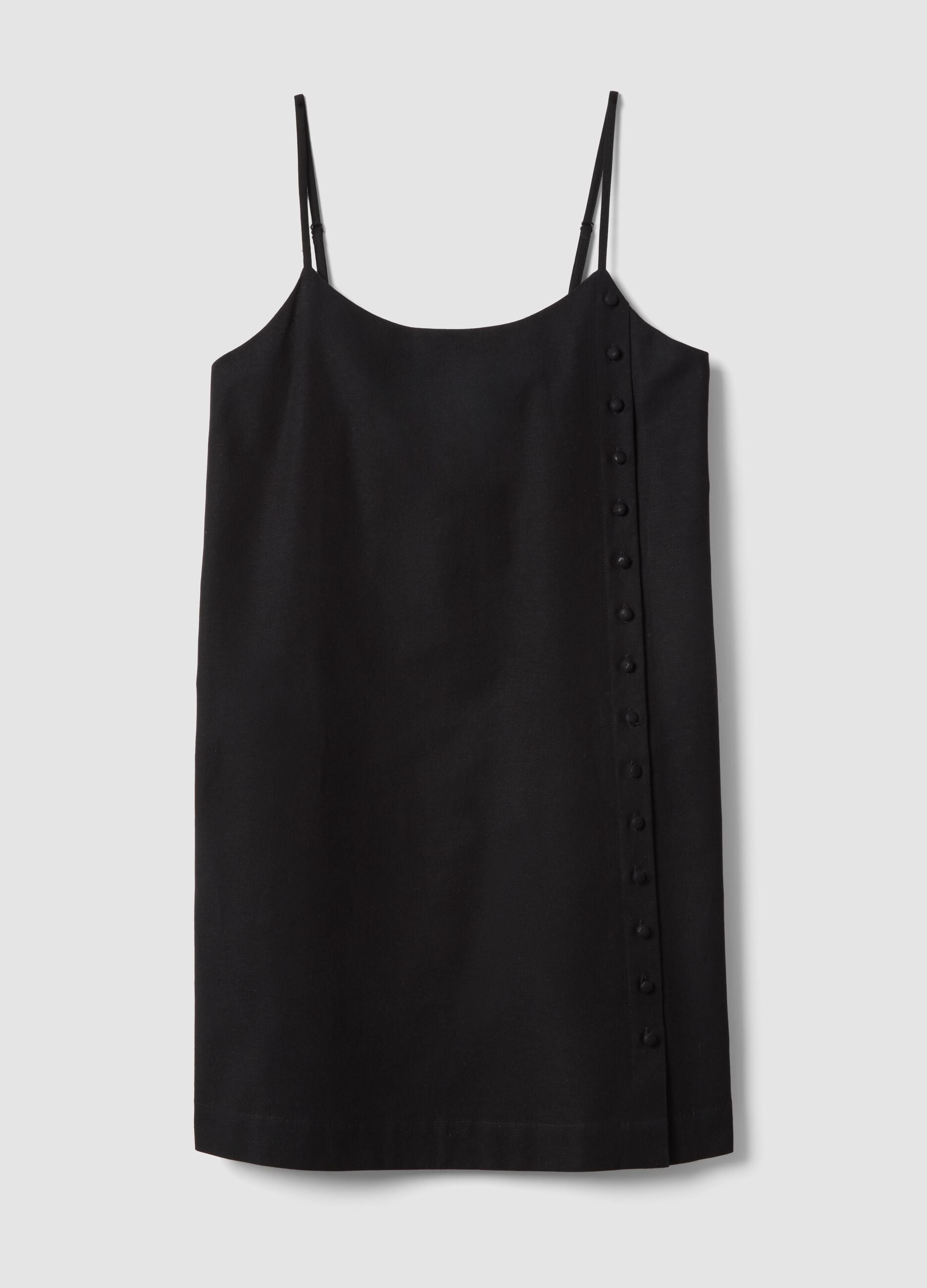 Black slip dress in cotton-linen blend