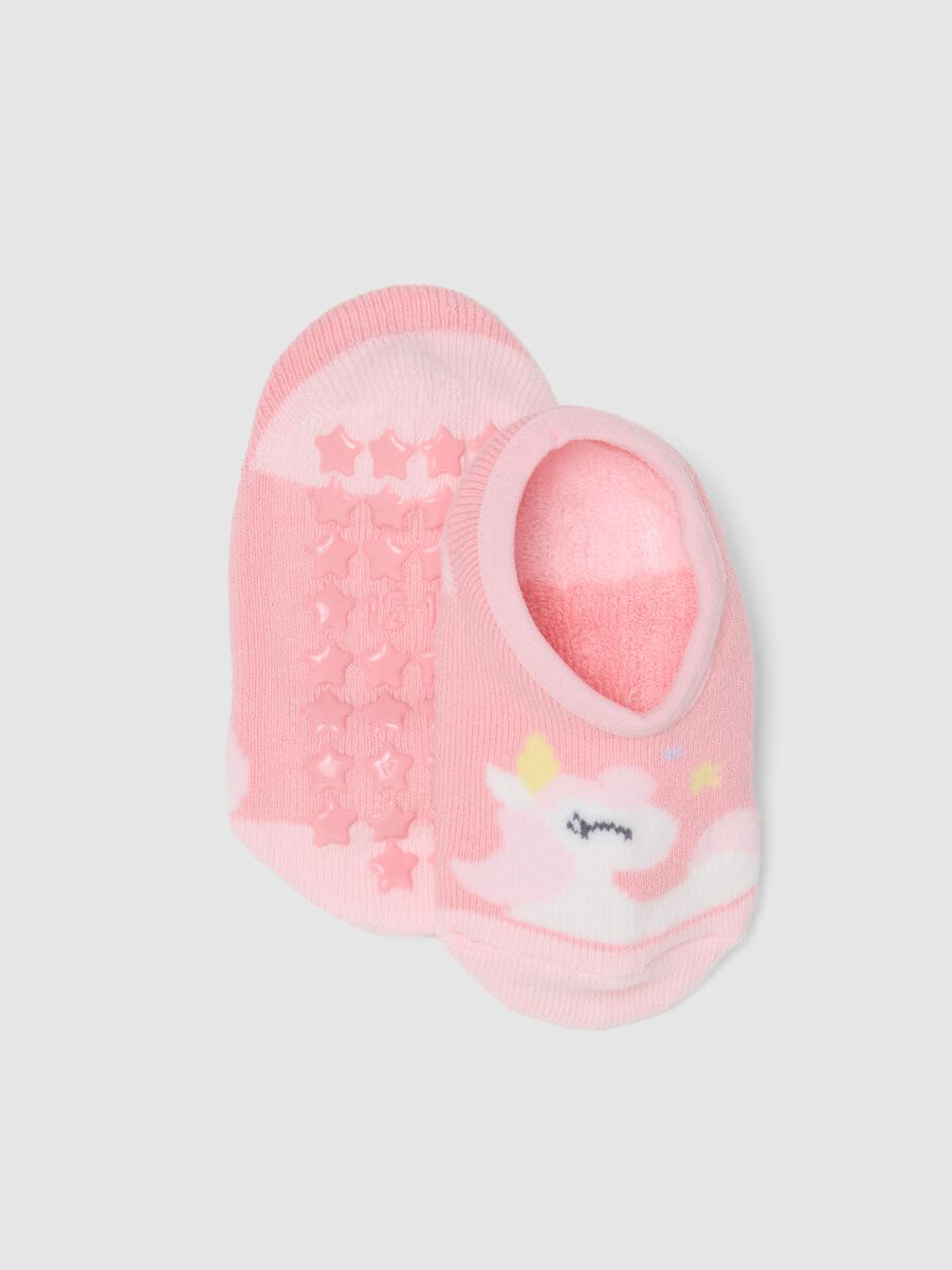 Calze antiscivolo in misto cotone rosa da neonata con unicorno_0