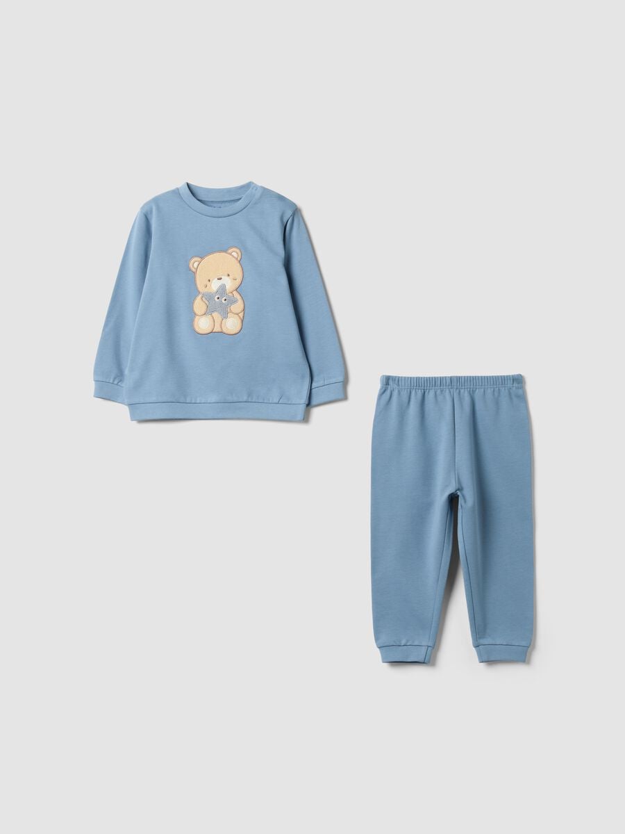 Pigiama azzurro in puro cotone organico con girocollo_0
