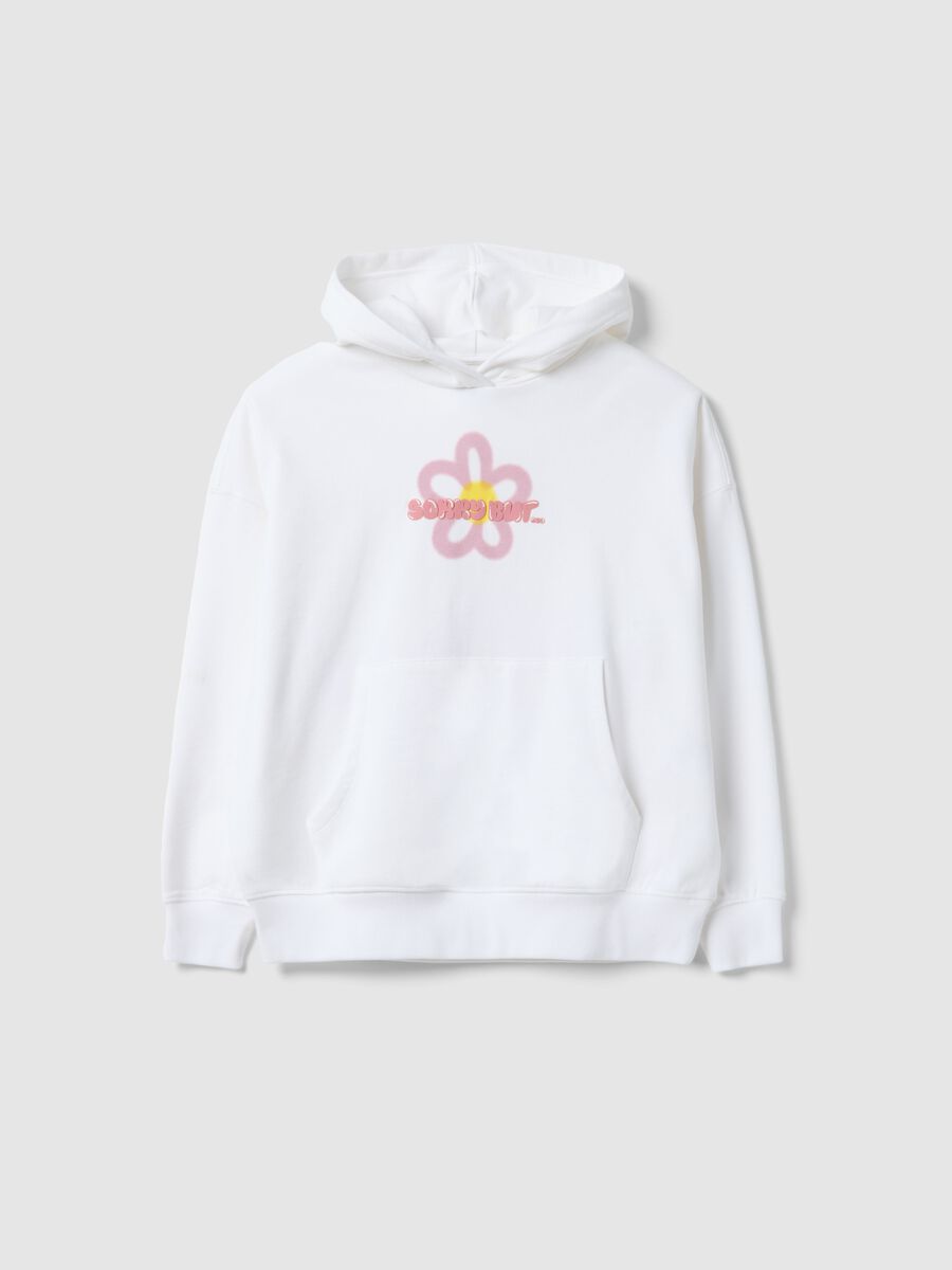 White pure cotton oversized fit sweatshirt for girls with flower_0