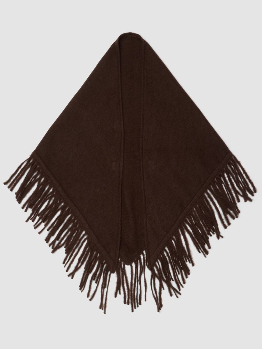 Brown fringed viscose-blend poncho_0