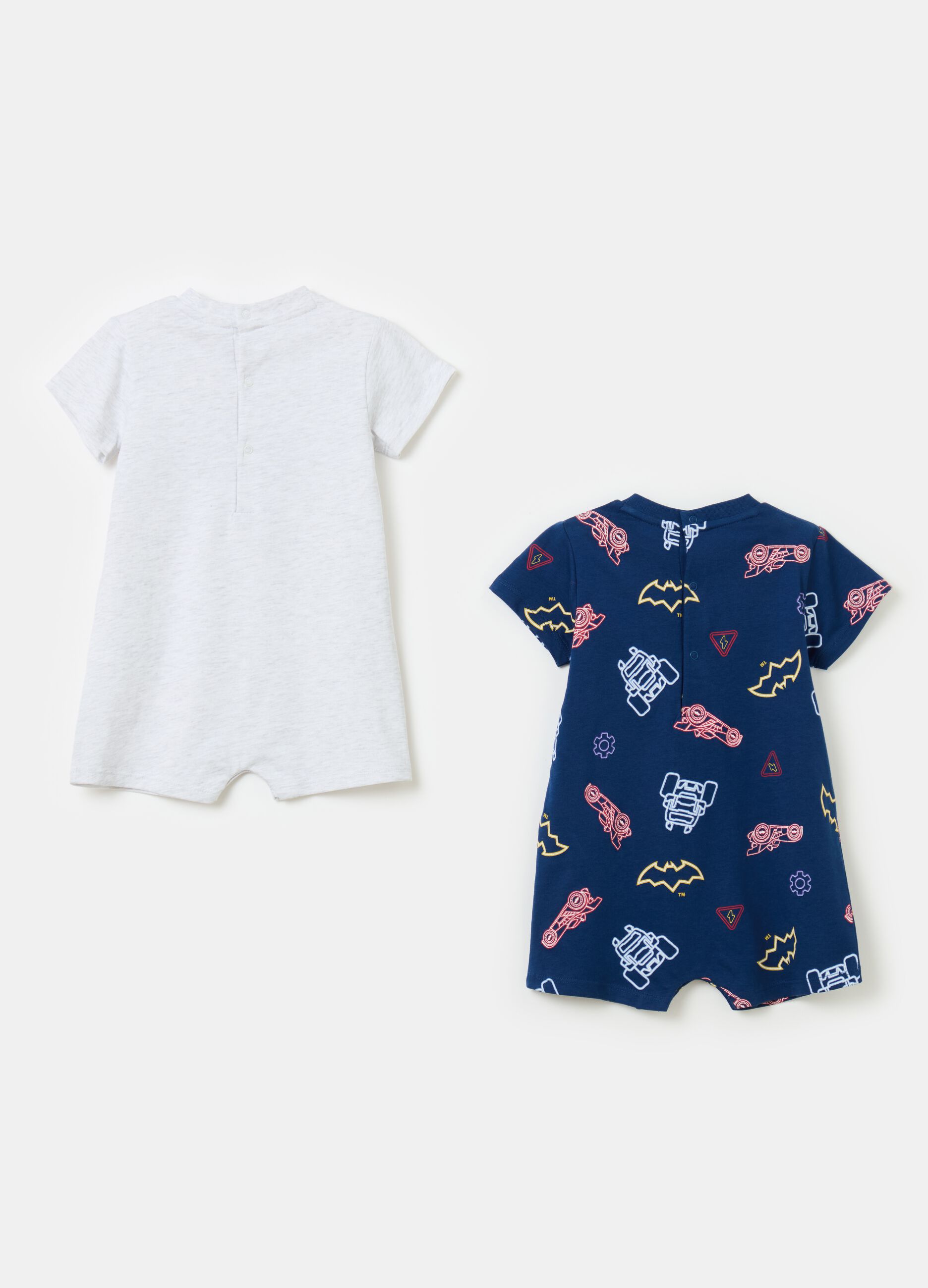 Two-pack Batwheels romper suits in organic cotton