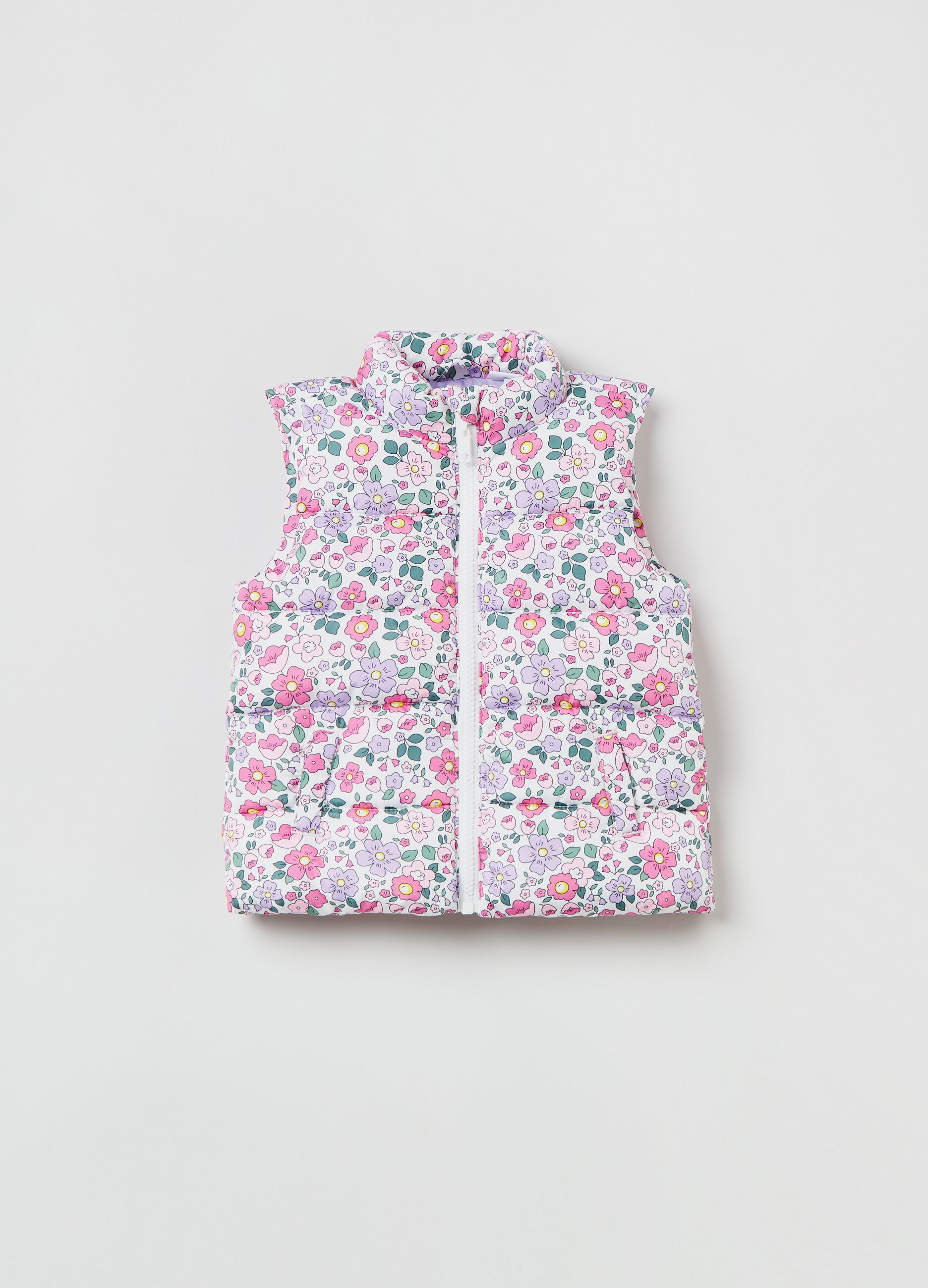 Full-zip gilet with floral print