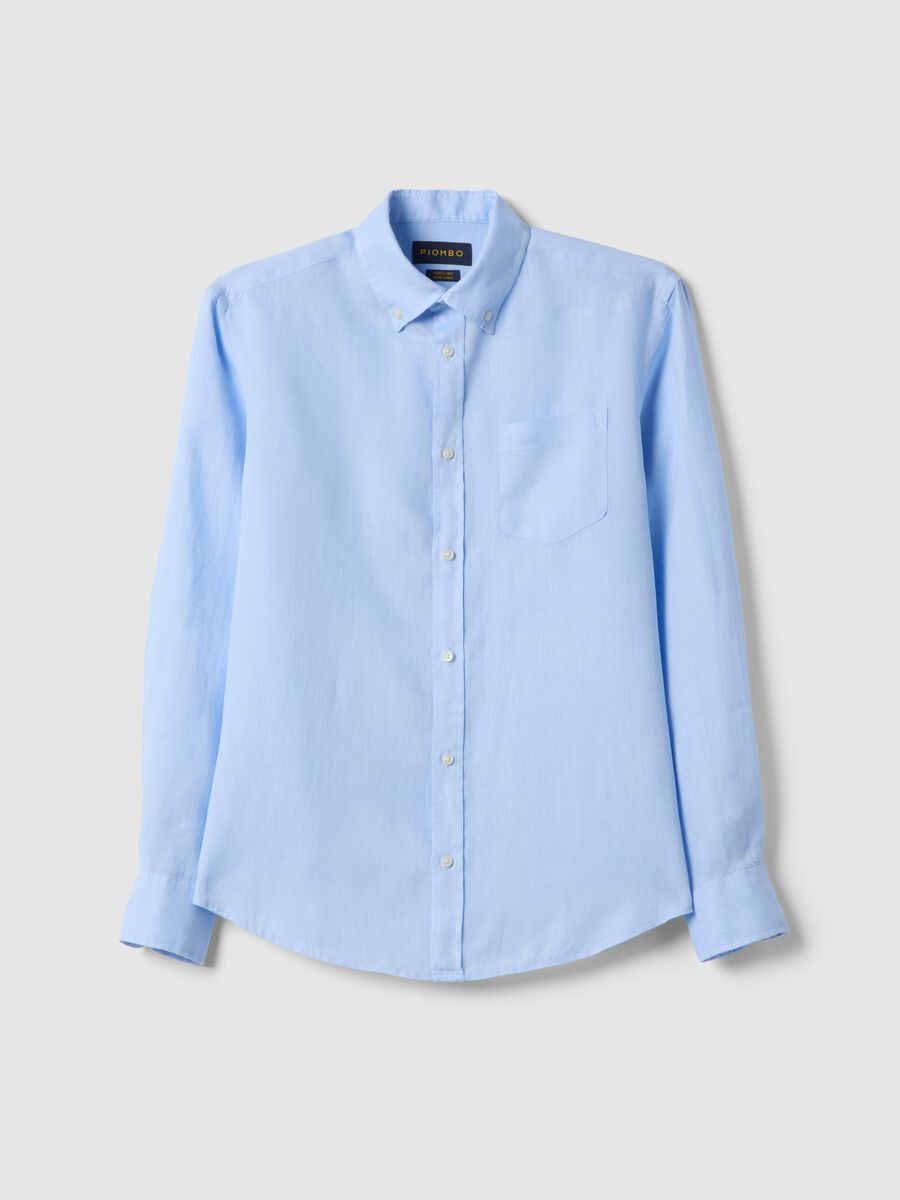 Light blue regular fit long-sleeve pure linen shirt_4
