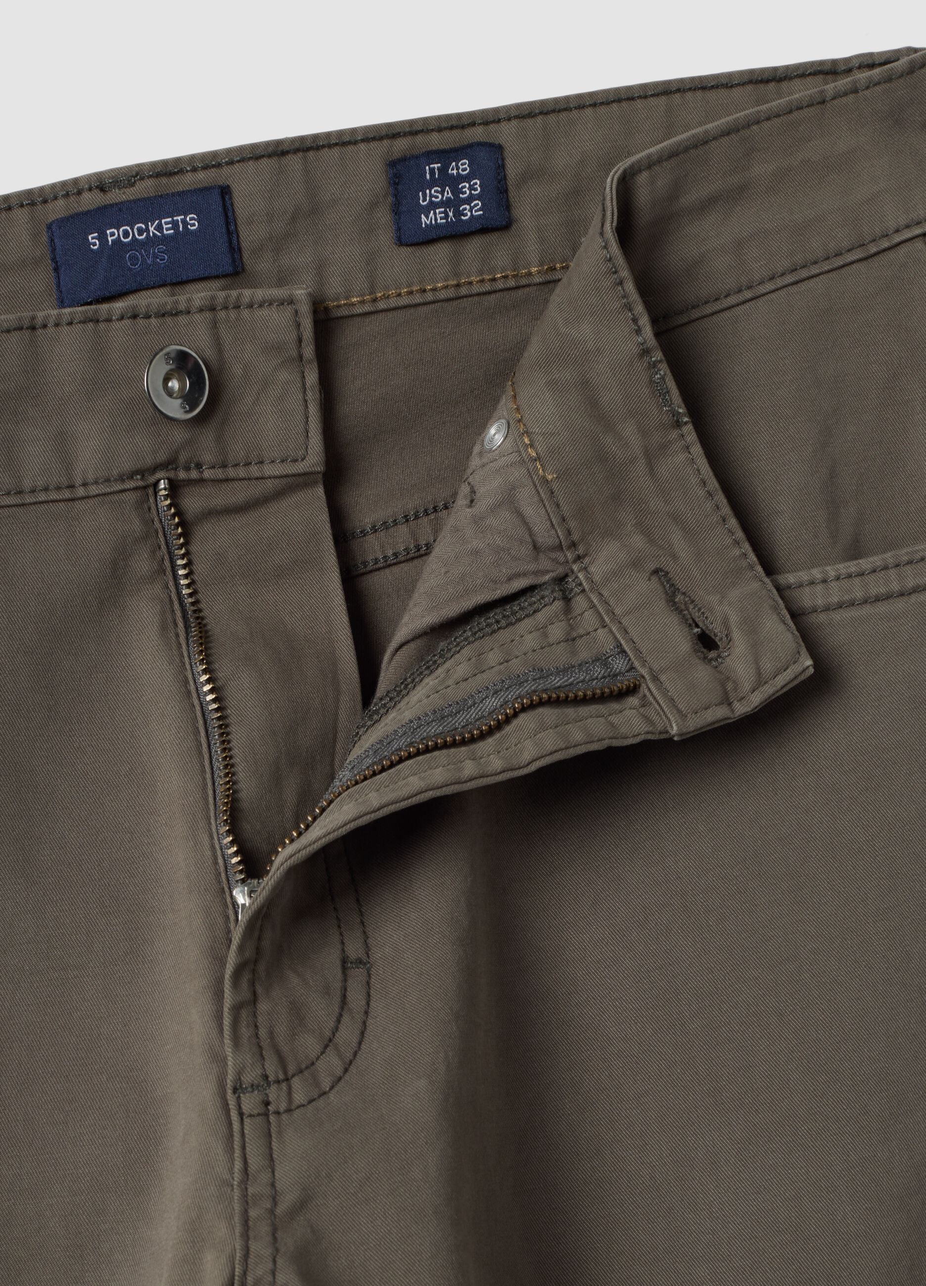 Grey stretch cotton five-pocket trousers