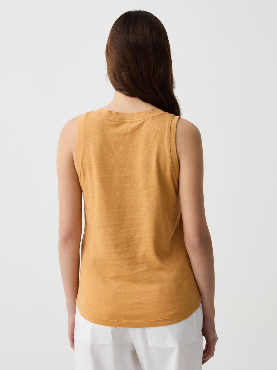 Camiseta de tirantes de lino y algodón con cuello redondo_2
