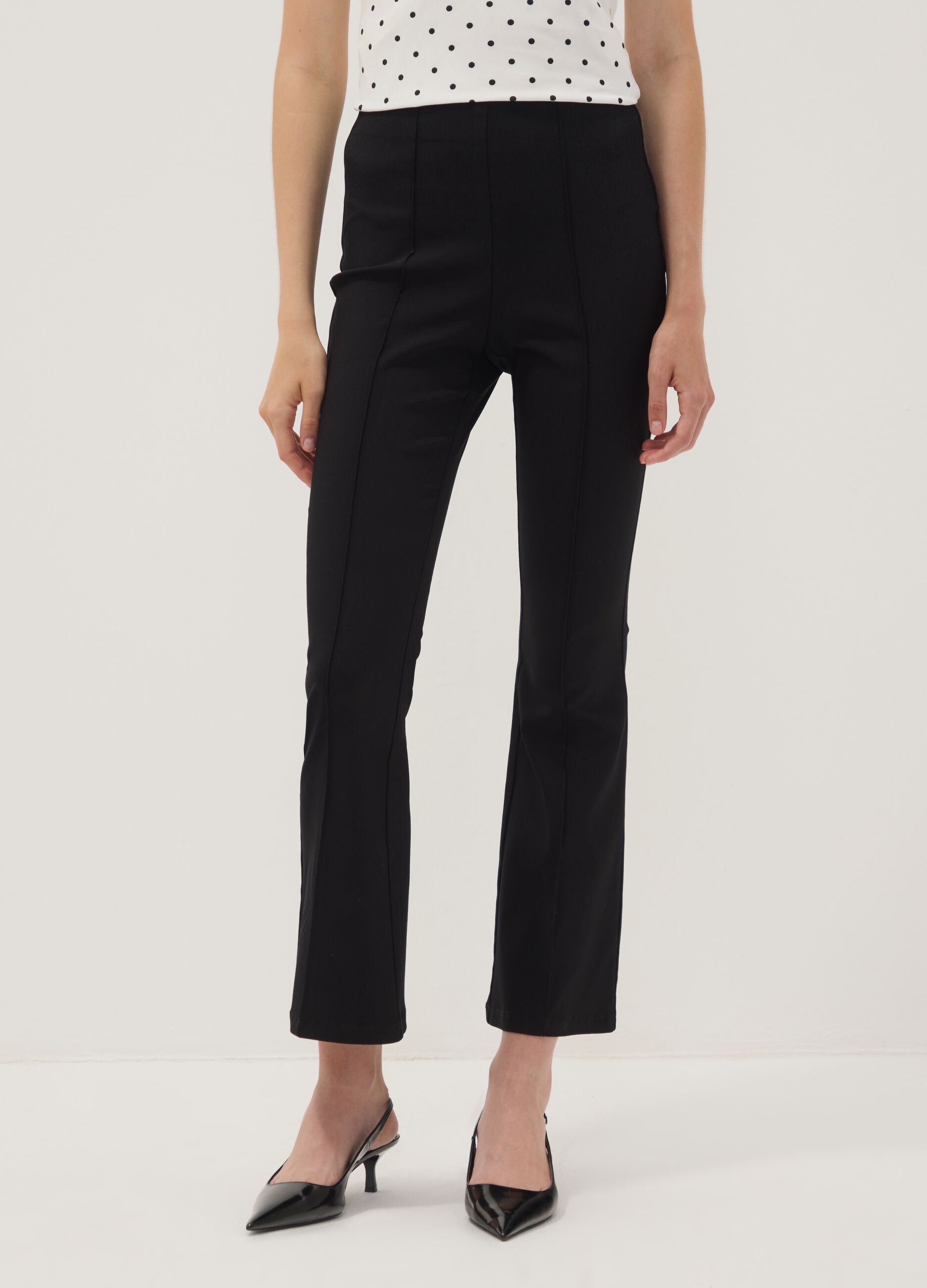 Black flared stretch viscose leggings