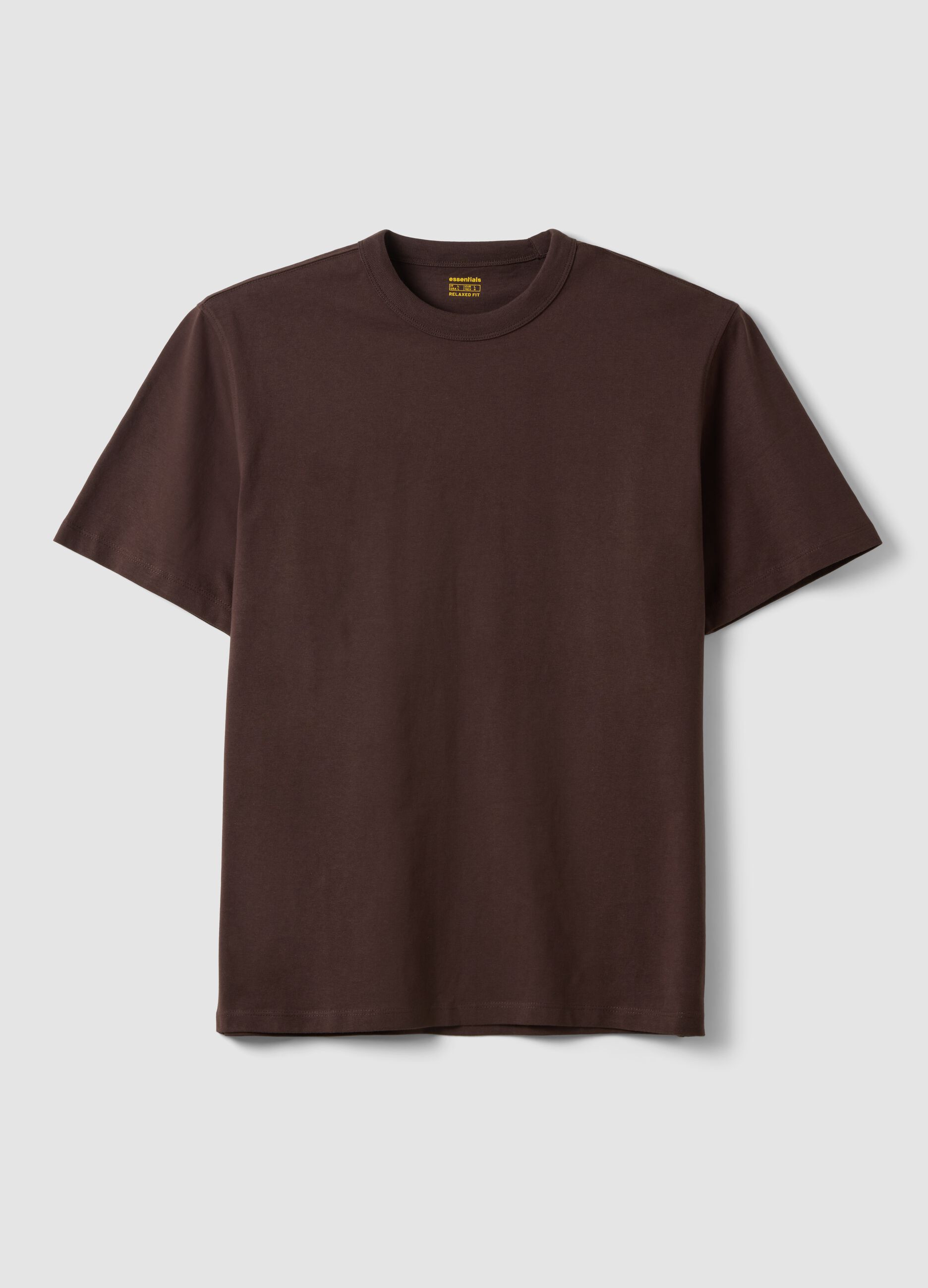 Brown pure cotton crew-neck T-shirt, relaxed fit