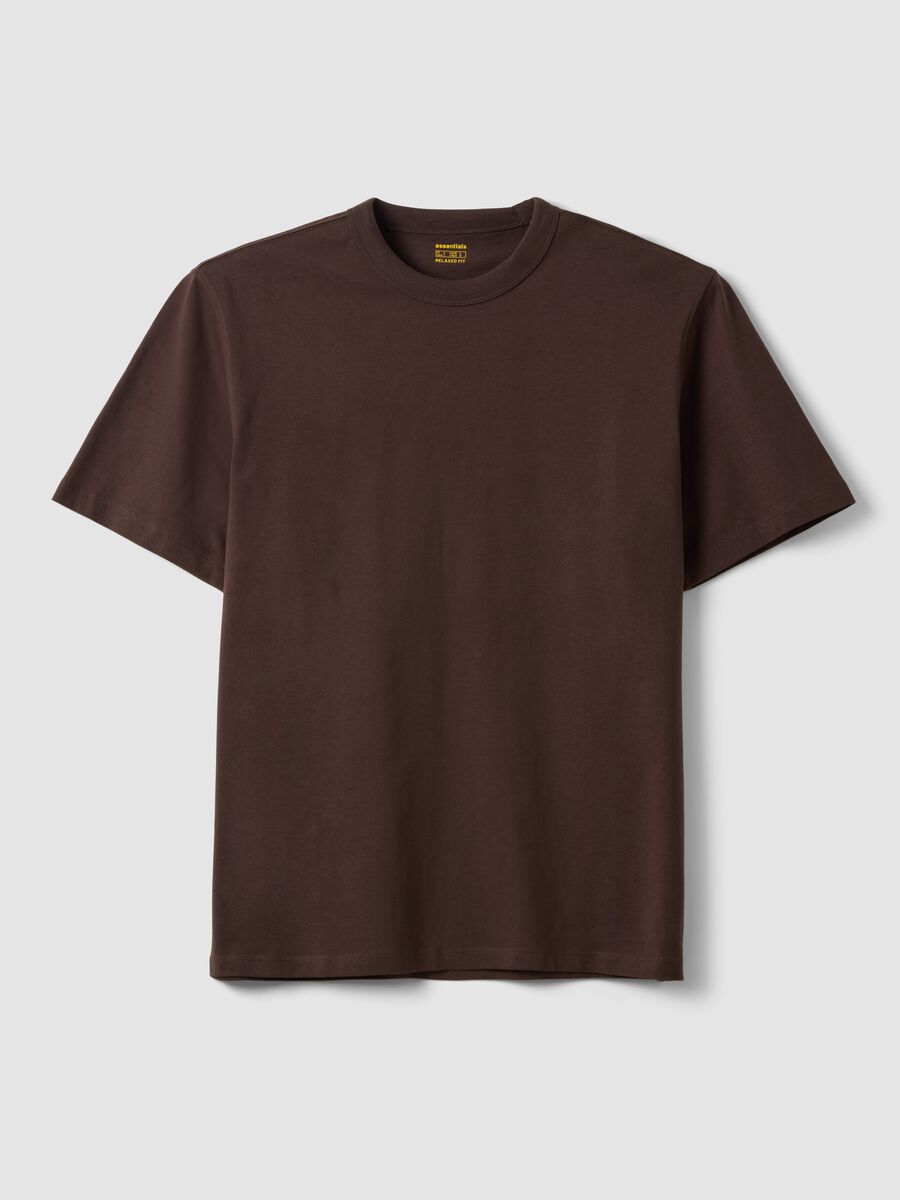 Brown pure cotton crew-neck T-shirt, relaxed fit_4