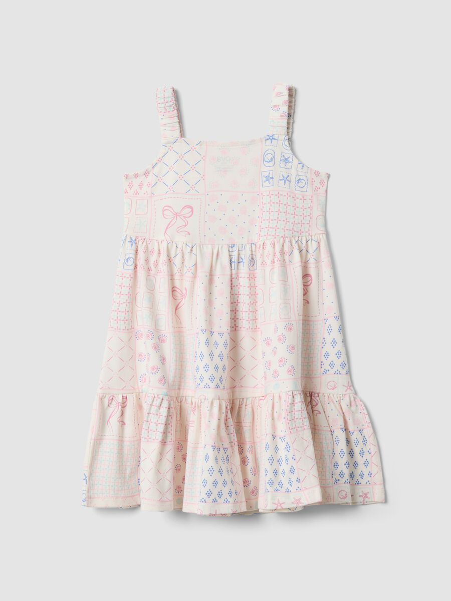 White and pink pure cotton girls&rsquo; dress, regular fit with printed pattern_1