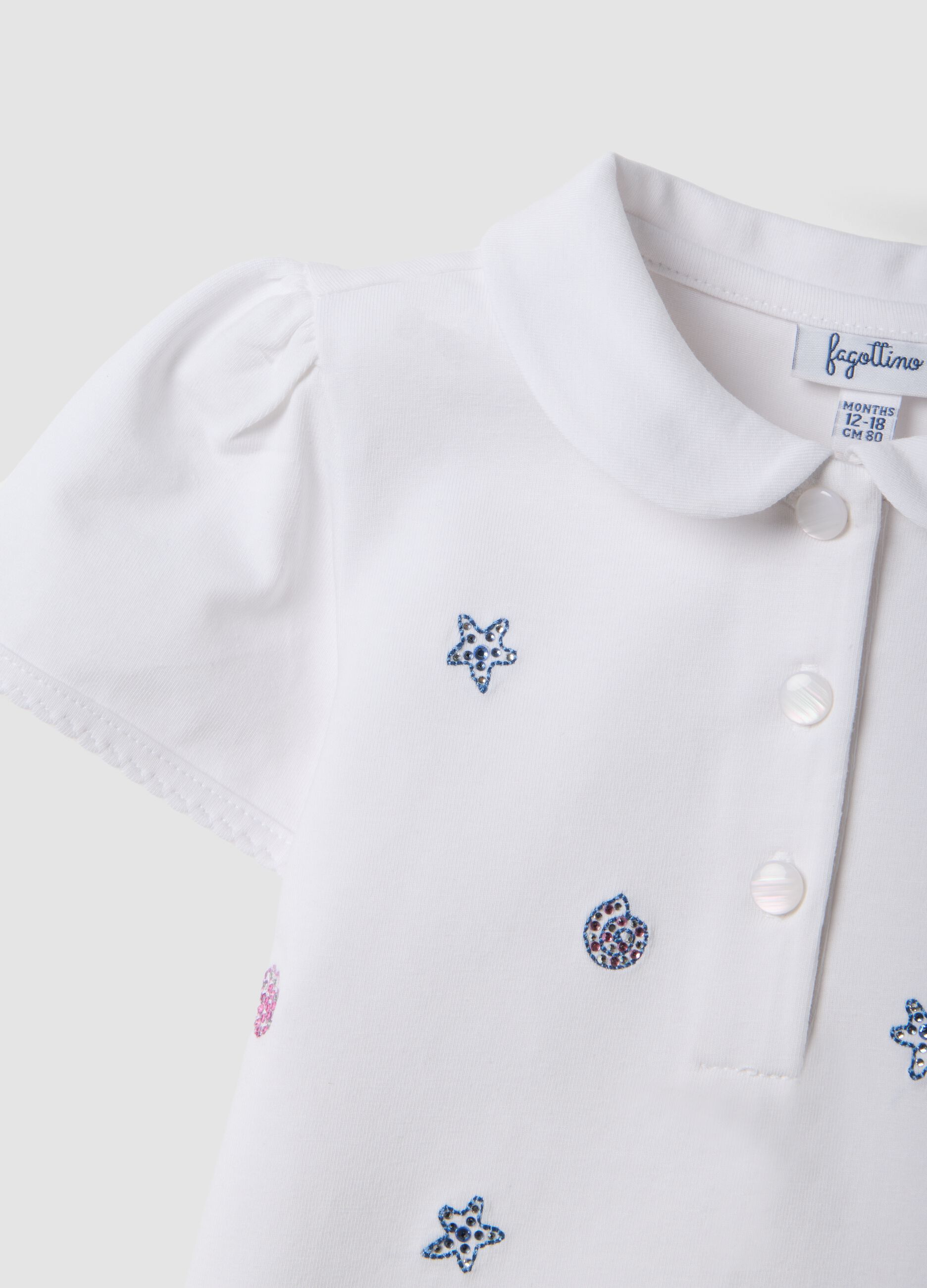 Polo bianca in cotone elasticizzato con colletto classico per bimba regular fit