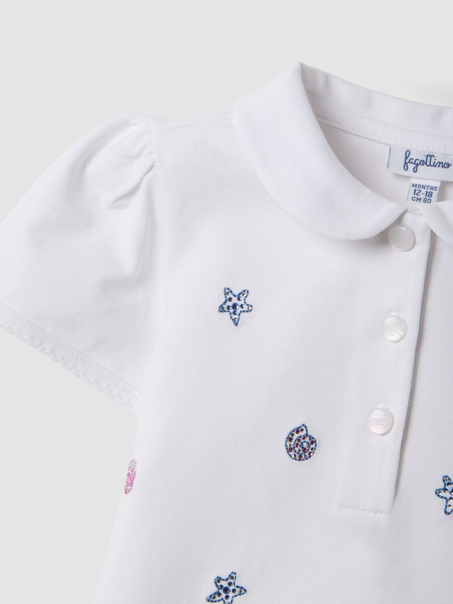 Polo bianca in cotone elasticizzato con colletto classico per bimba regular fit_2