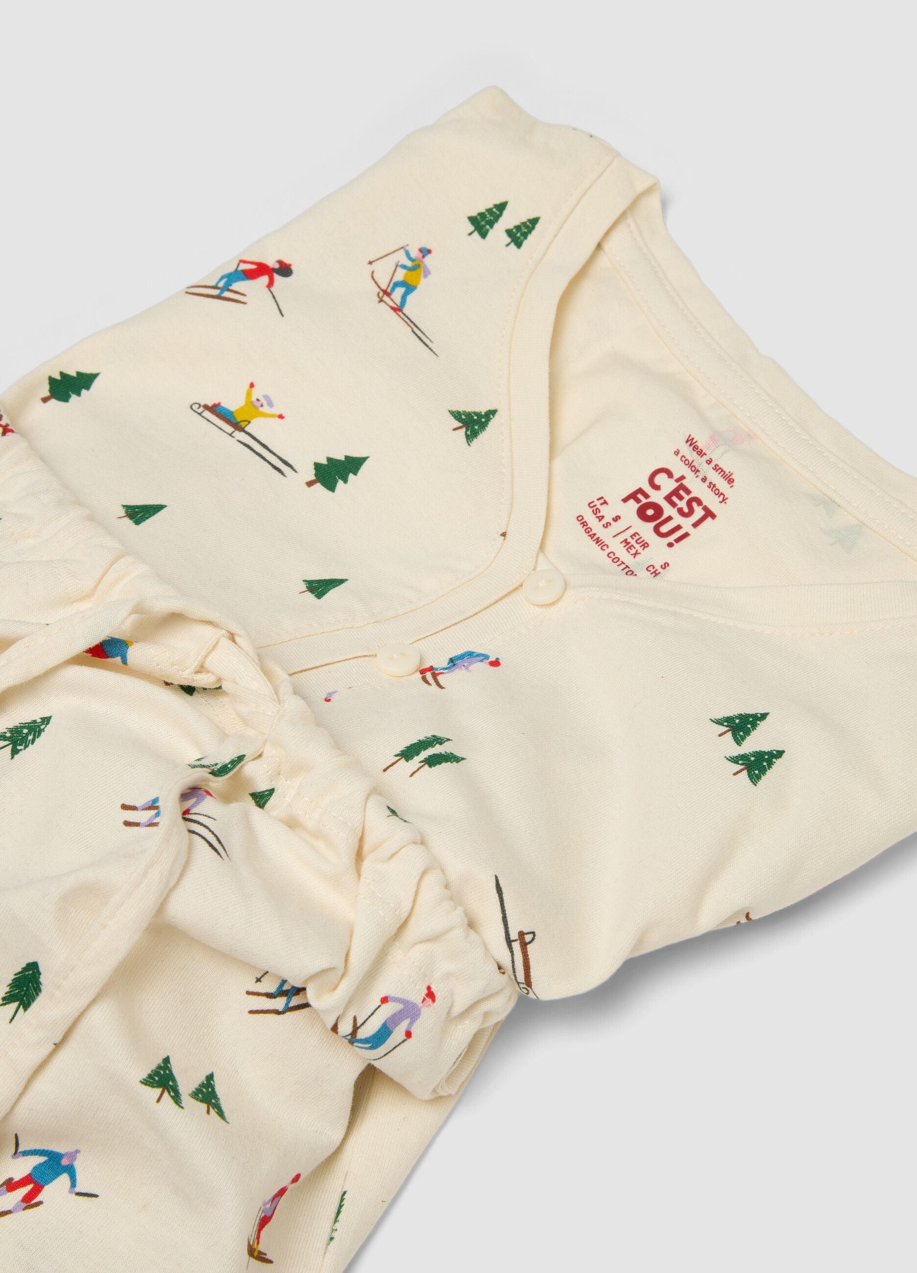 Pijama branco em jersey de algod&atilde;o puro, corte regular