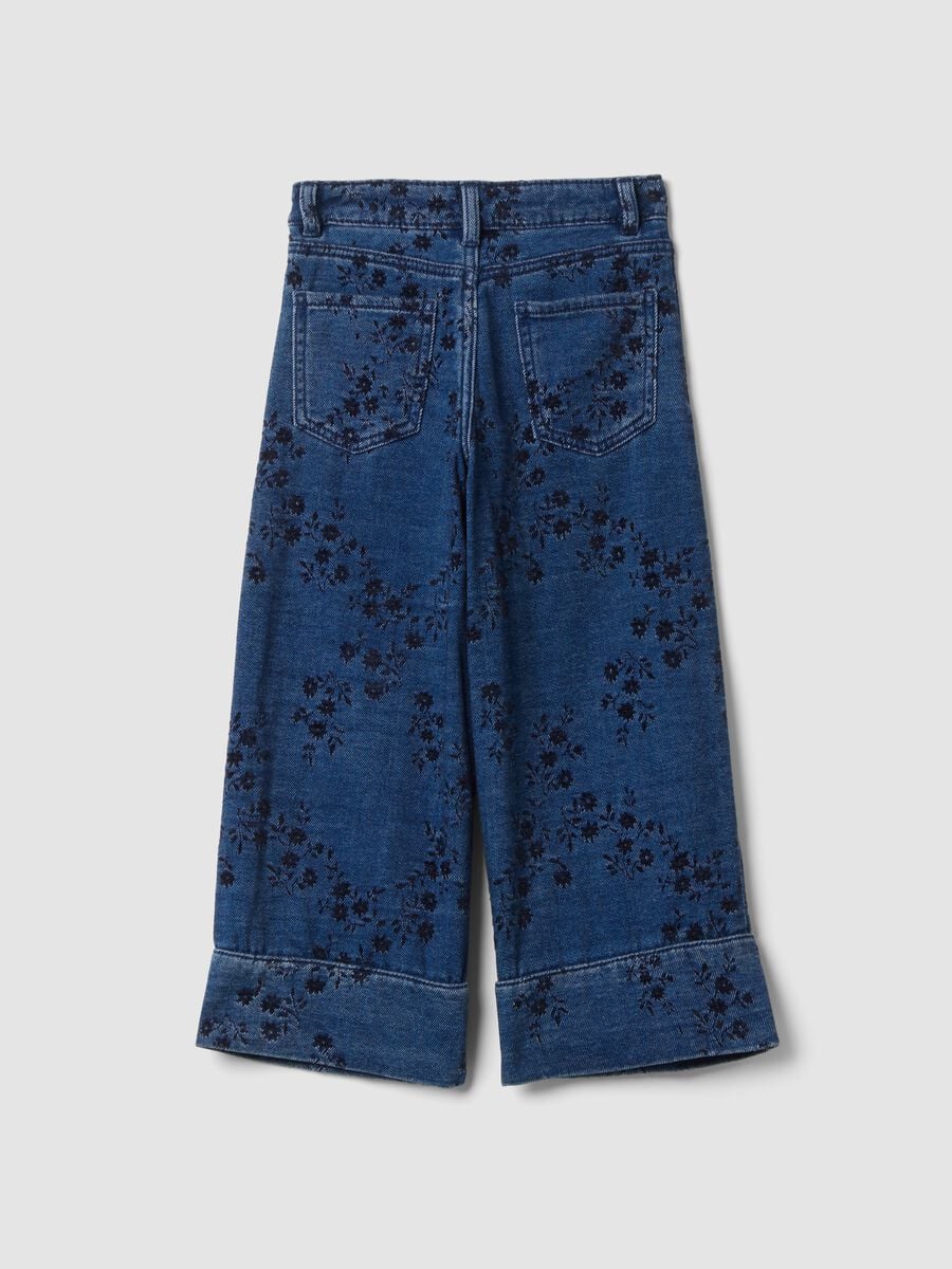 Blue cotton-blend straight-fit jeans with floral print_1