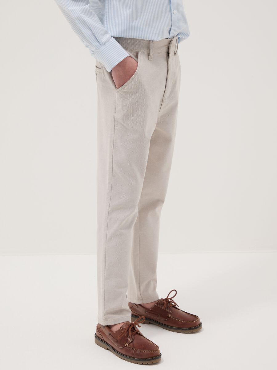 Boys' regular fit beige stretch cotton chinos_1