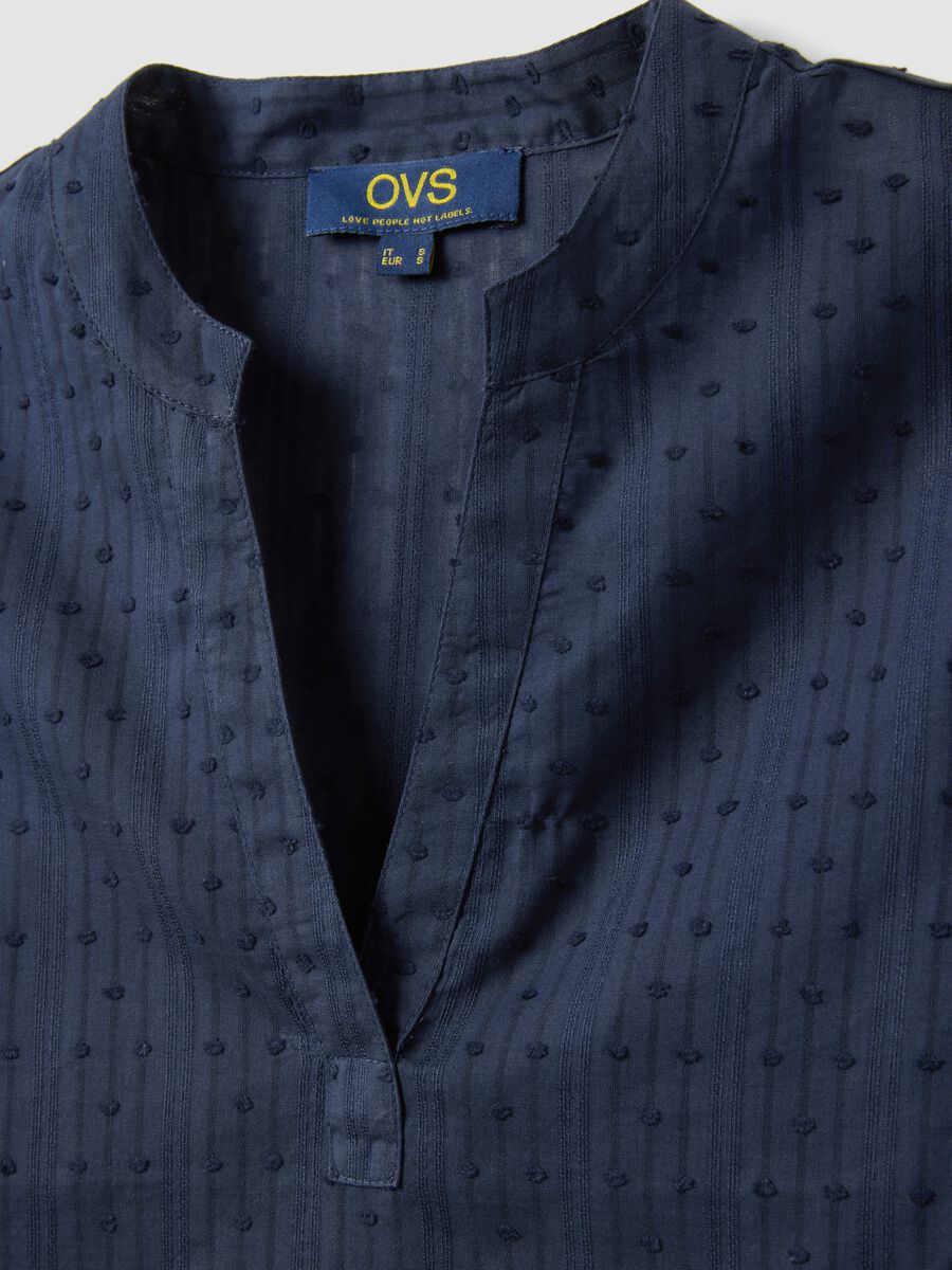 Blue pure cotton regular fit blouse with deep V transparency_5