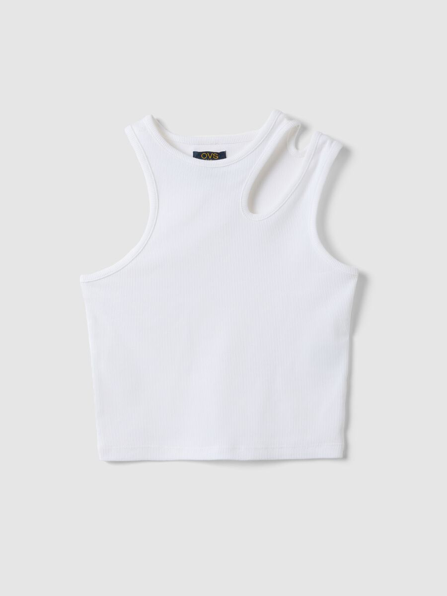 Girls' White Fitted Stretch Cotton Tank Top_0