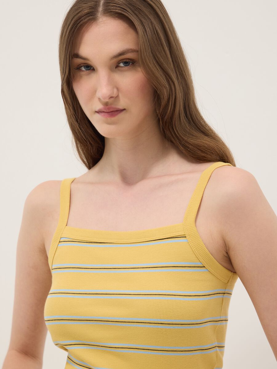 Yellow striped pure cotton regular-fit tank top_4