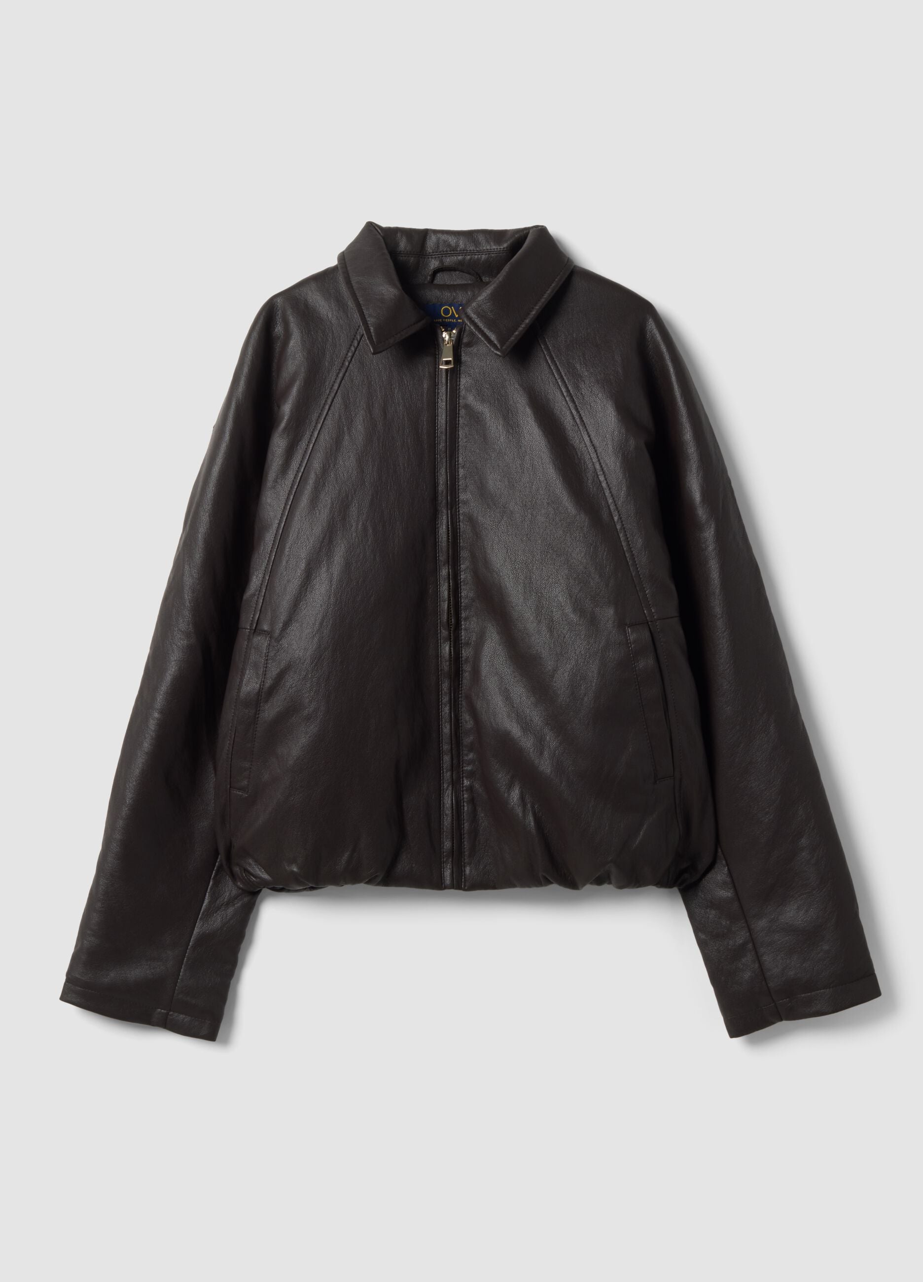 Brown padded viscose-blend jacket with zip and oversized fit