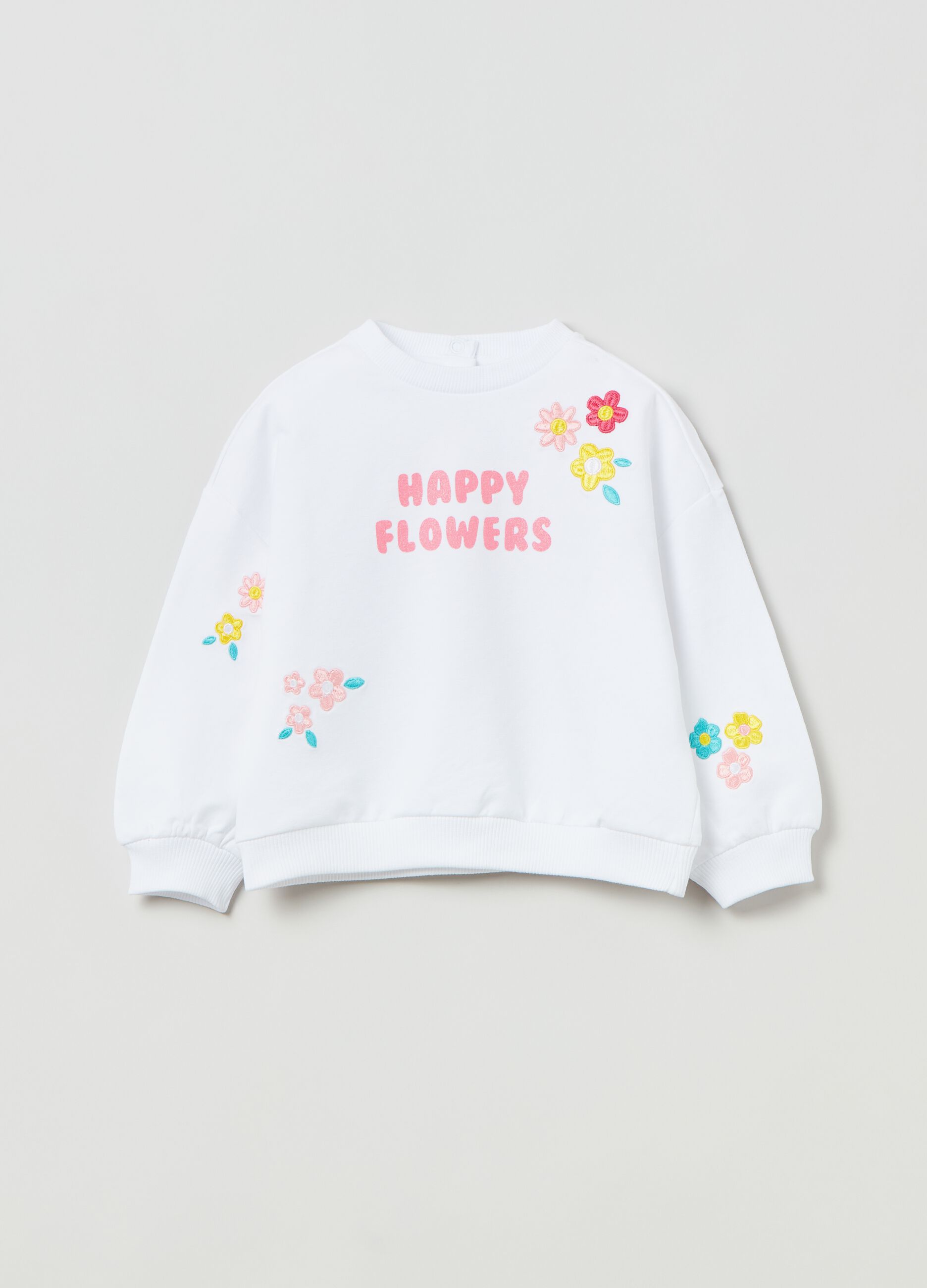 French terry sweatshirt with embroidered flowers