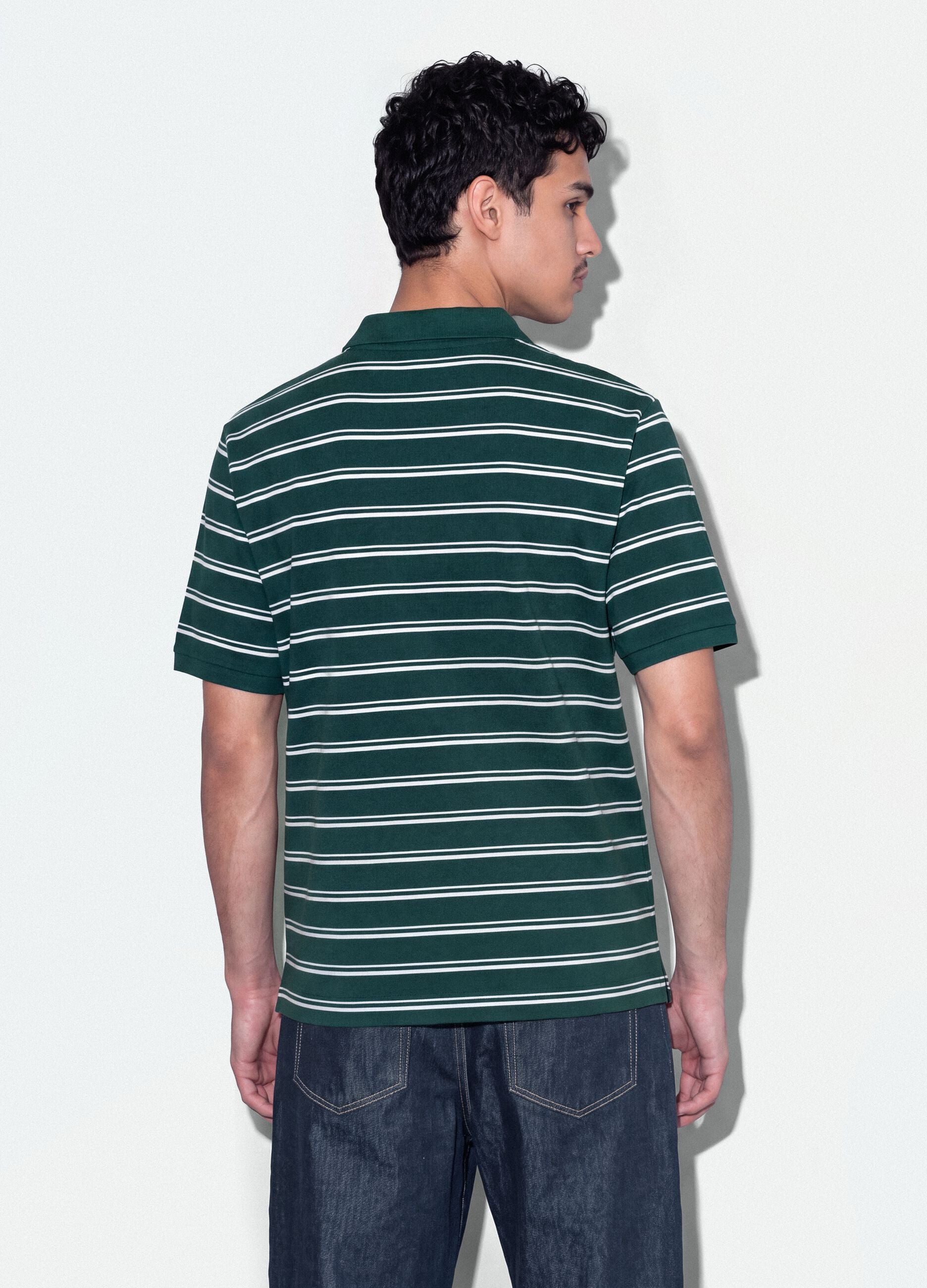 Polo verde in puro cotone a righe regular fit