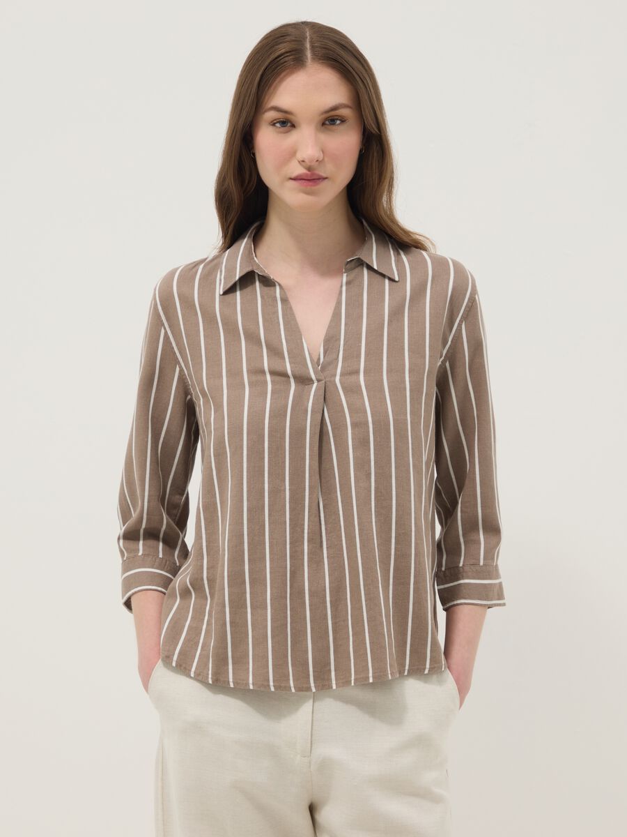 Brown striped linen-viscose blend shirt_1