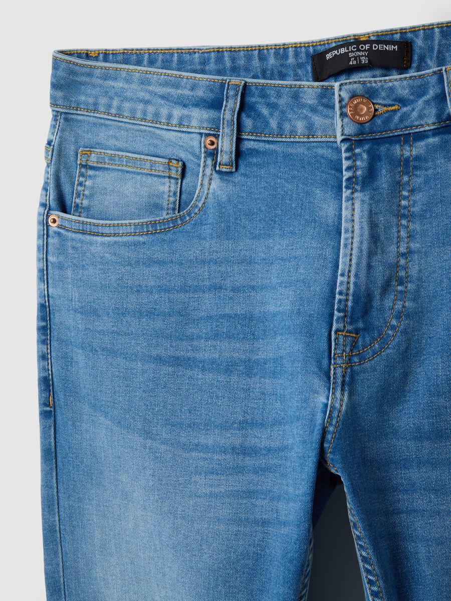 Light Blue Stretch Denim Skinny Fit Jeans_5