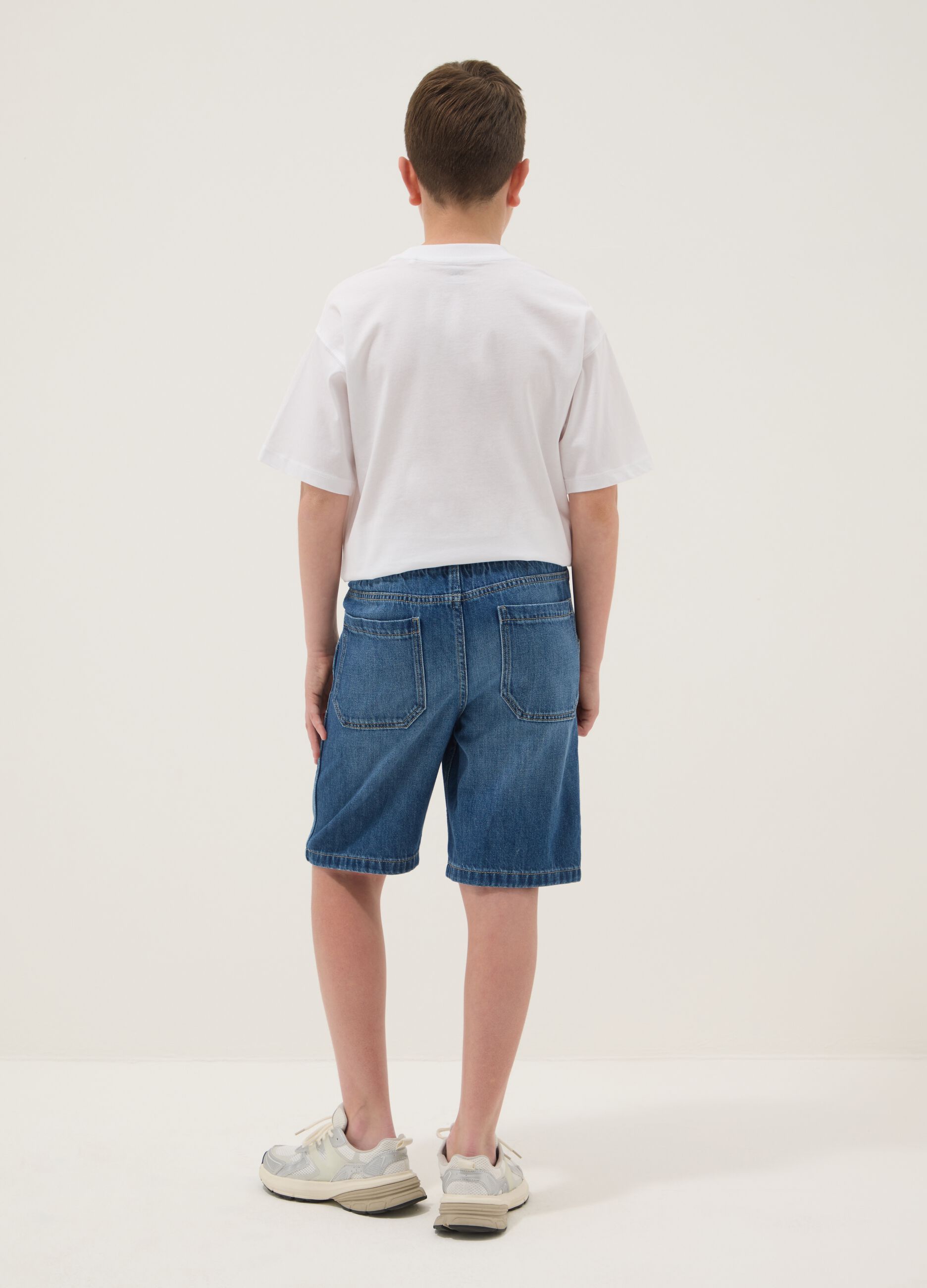 Blaue Denim-Shorts f&uuml;r Jungen aus Baumwollmix im Straight Fit mit Taschen