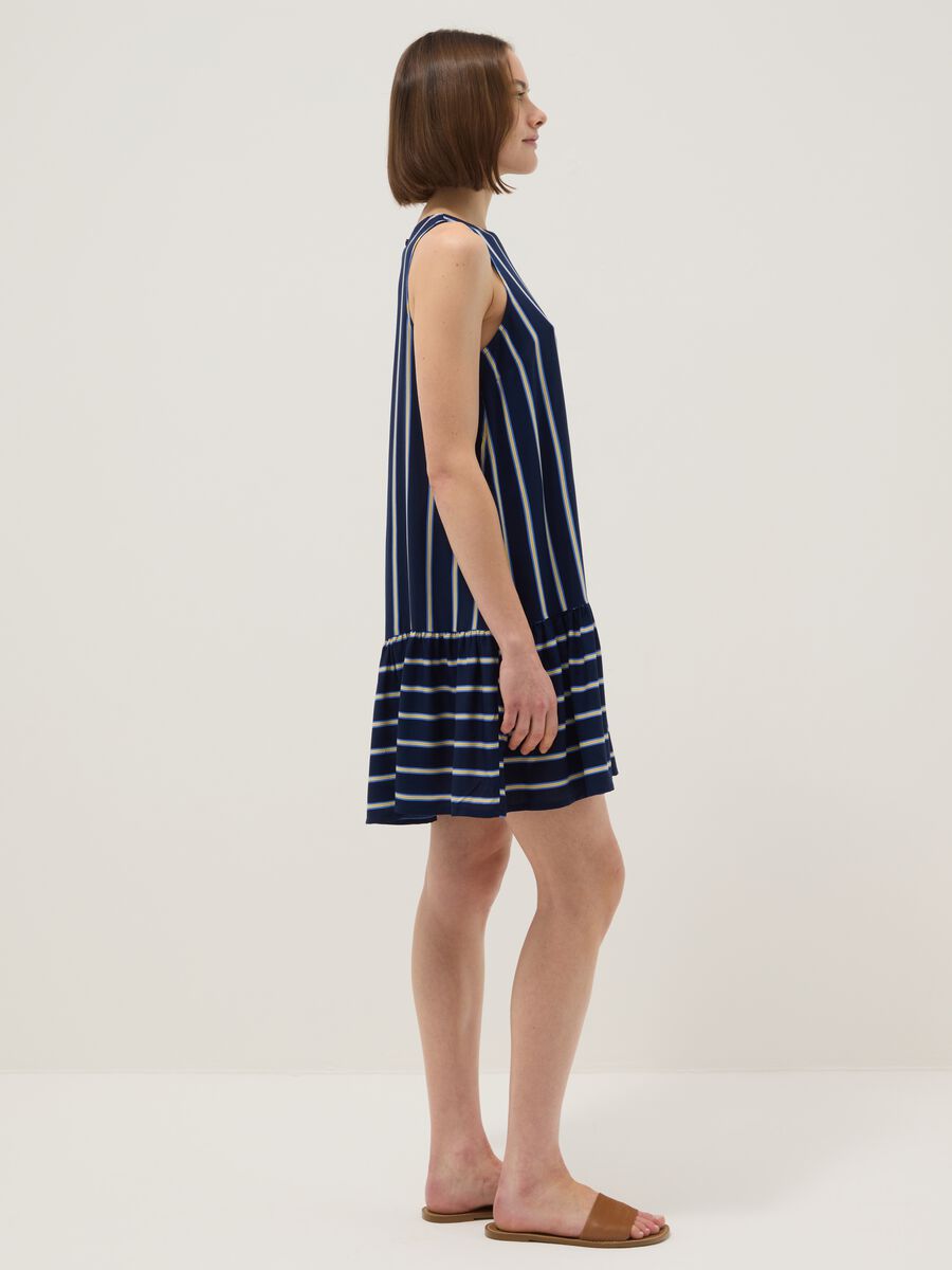 Sleeveless pure viscose multicolour striped dress, regular fit_1