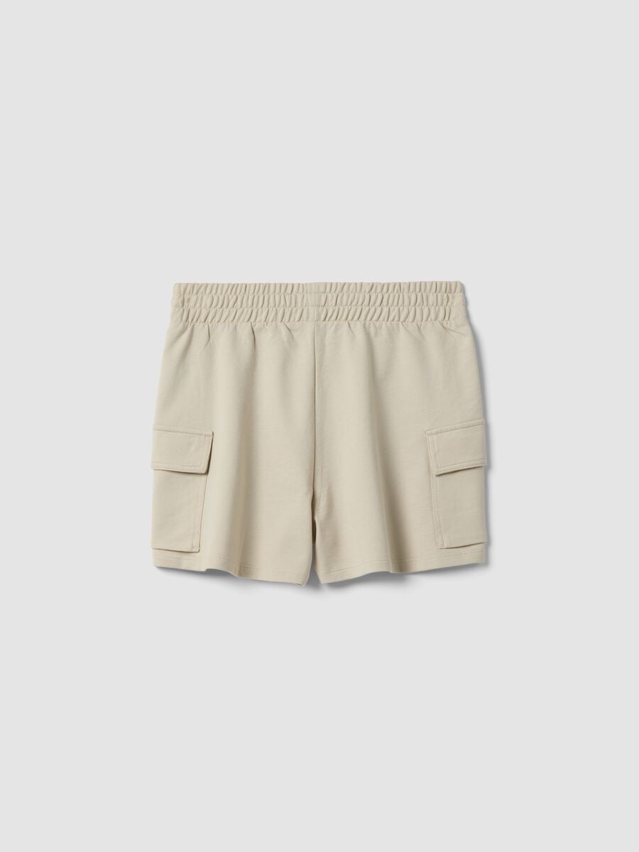 Girls' beige cotton-blend cargo shorts with relaxed fit_1